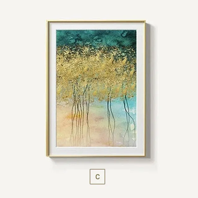 Gorgeous Golden Leaf Trees Wall Art Lucky Gold Trees Fine Art Canvas Prints Contemporary Nordic Art For Modern Living Room Wall Decor