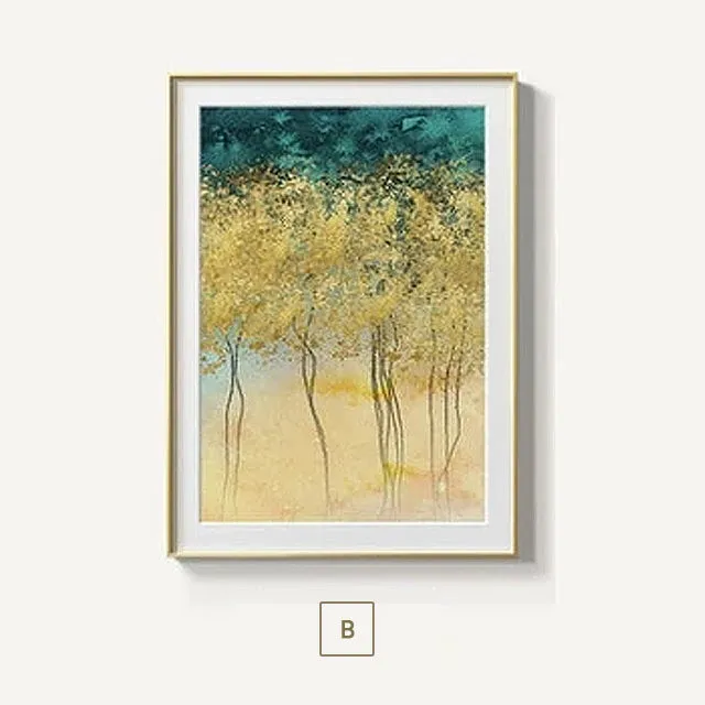 Gorgeous Golden Leaf Trees Wall Art Lucky Gold Trees Fine Art Canvas Prints Contemporary Nordic Art For Modern Living Room Wall Decor