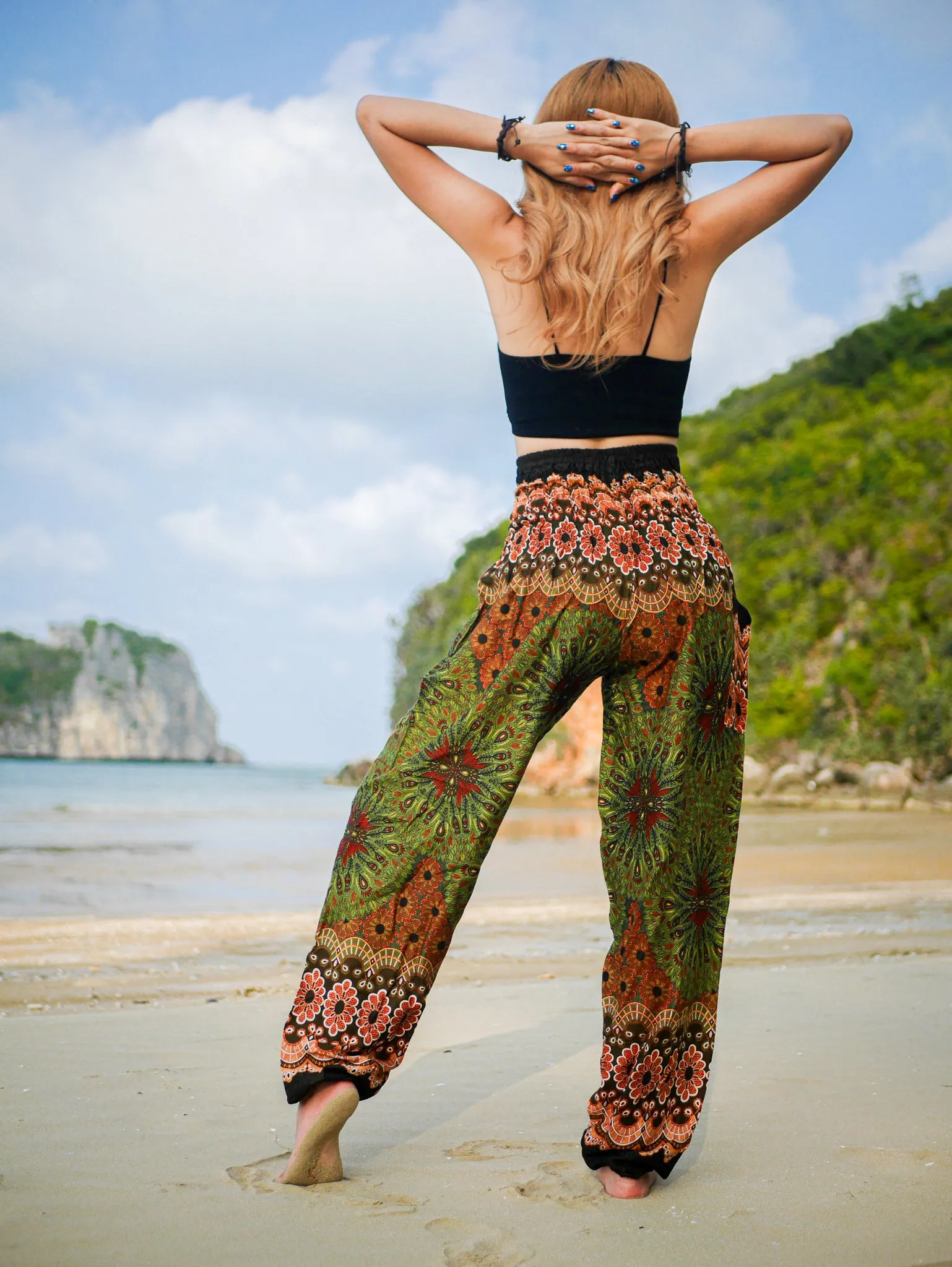 Green Orange Bohemian Mandala Harem Pants