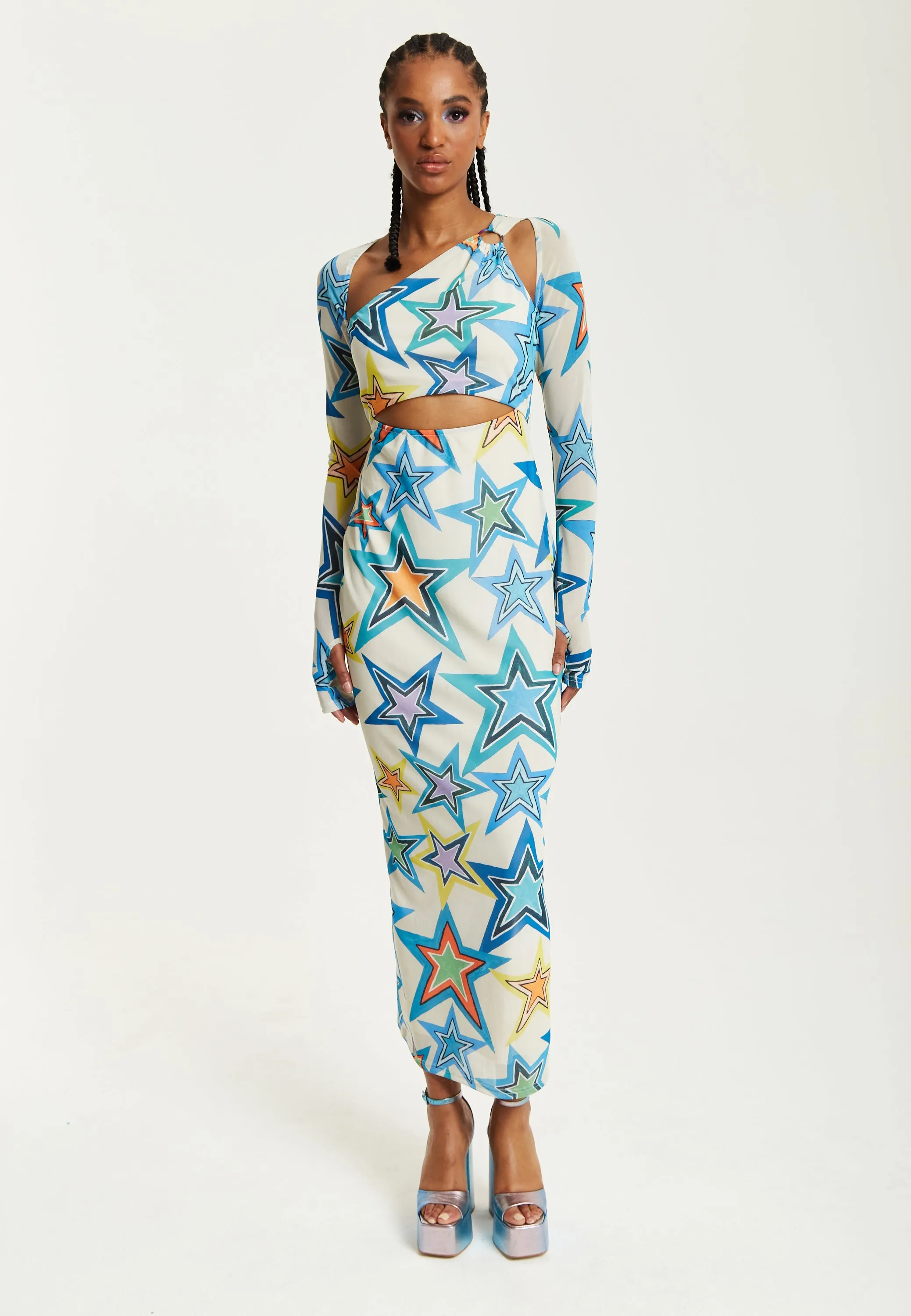 House of Holland Star Print Maxi Dress With Cut Out Details