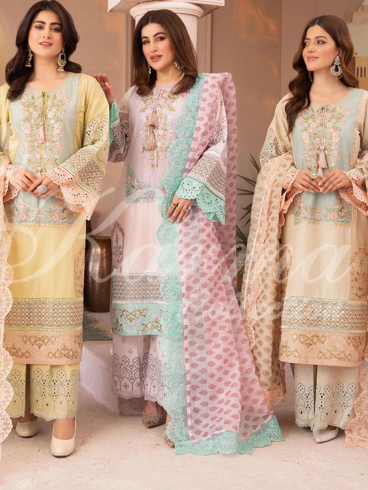 Karma Collection "Naqsh" Beige Cotton Embroidered Suit (KC1355)