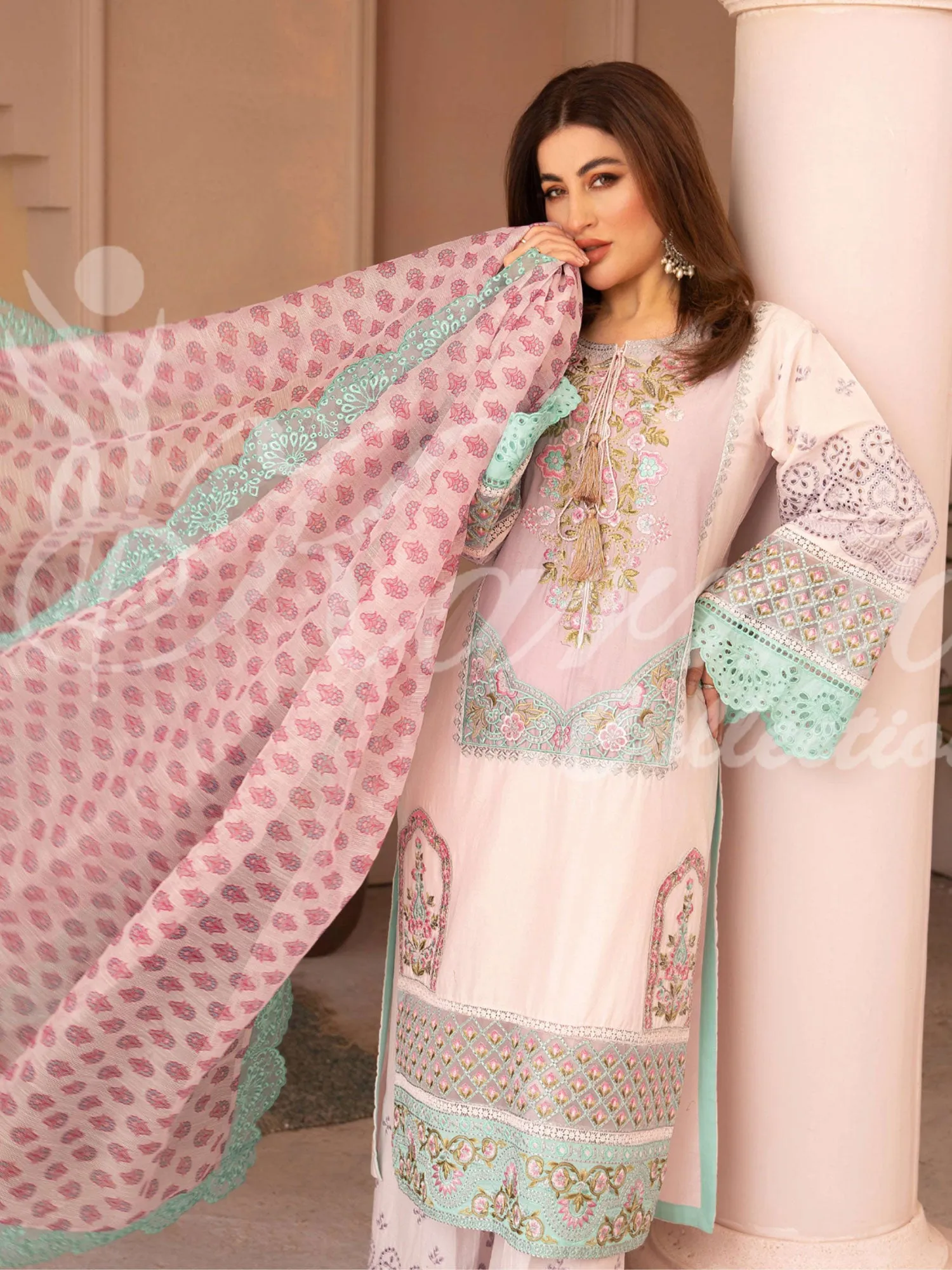 Karma Collection "Naqsh" Pink Cotton Embroidered Suit (KC1355)