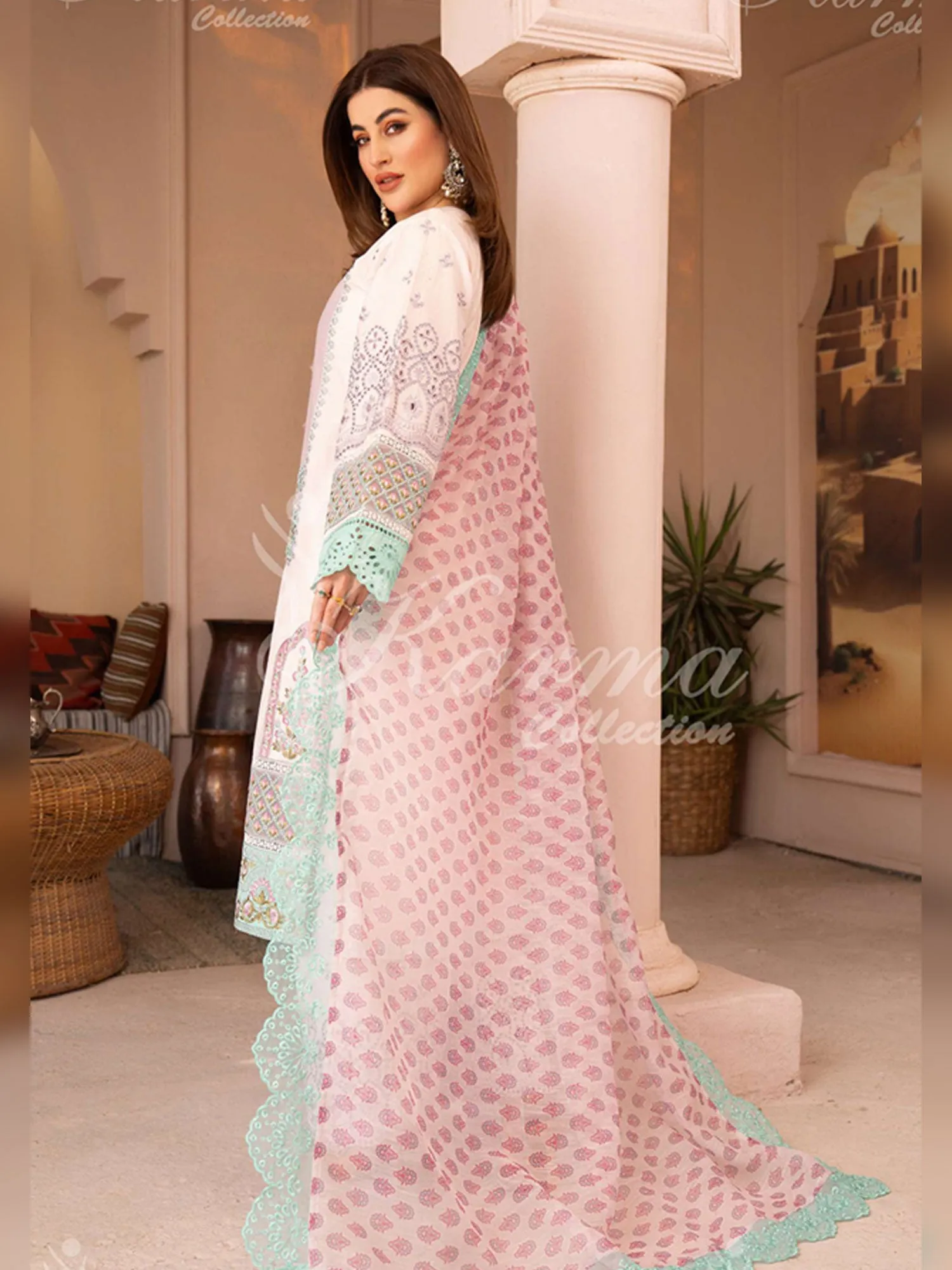 Karma Collection "Naqsh" Pink Cotton Embroidered Suit (KC1355)