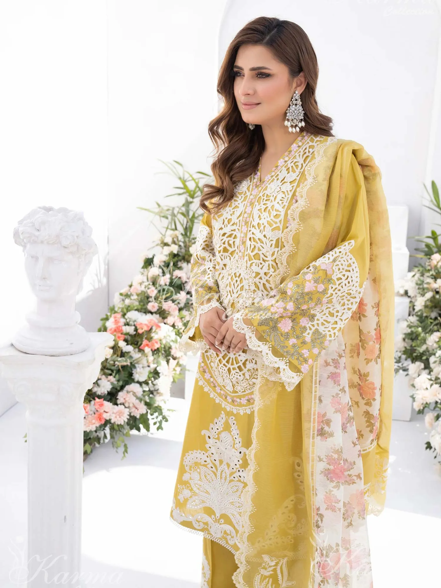 Karma Collection Yellow Cotton Embroidered Suit (KC1335)