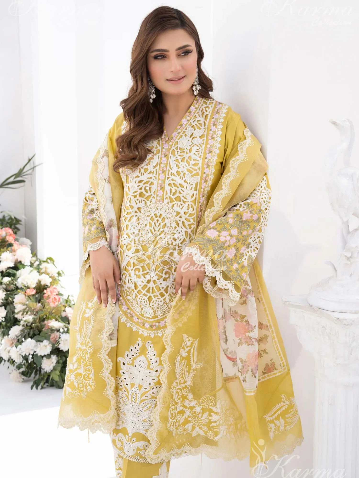 Karma Collection Yellow Cotton Embroidered Suit (KC1335)