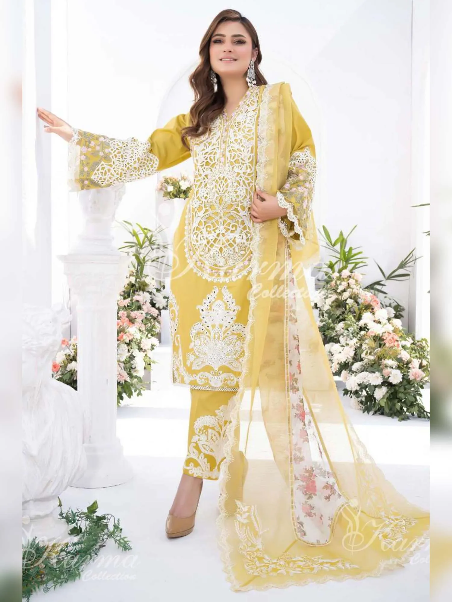 Karma Collection Yellow Cotton Embroidered Suit (KC1335)