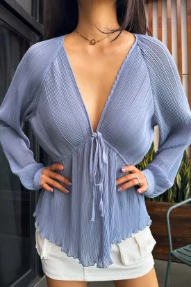 Kissh Pleated Chiffon Top in Blue