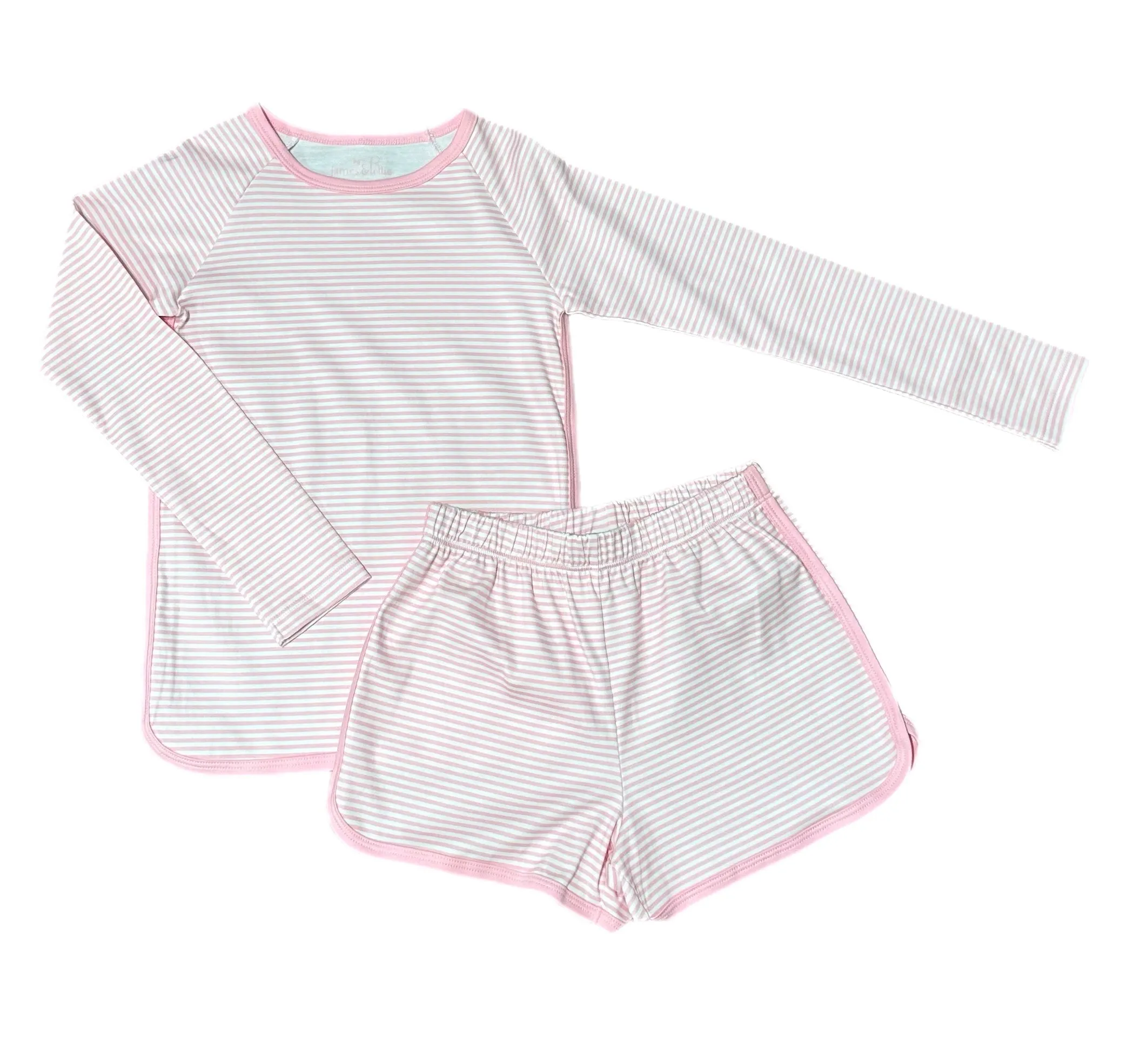 Long Sleeve/Short Lounge Set, Pink Stripe