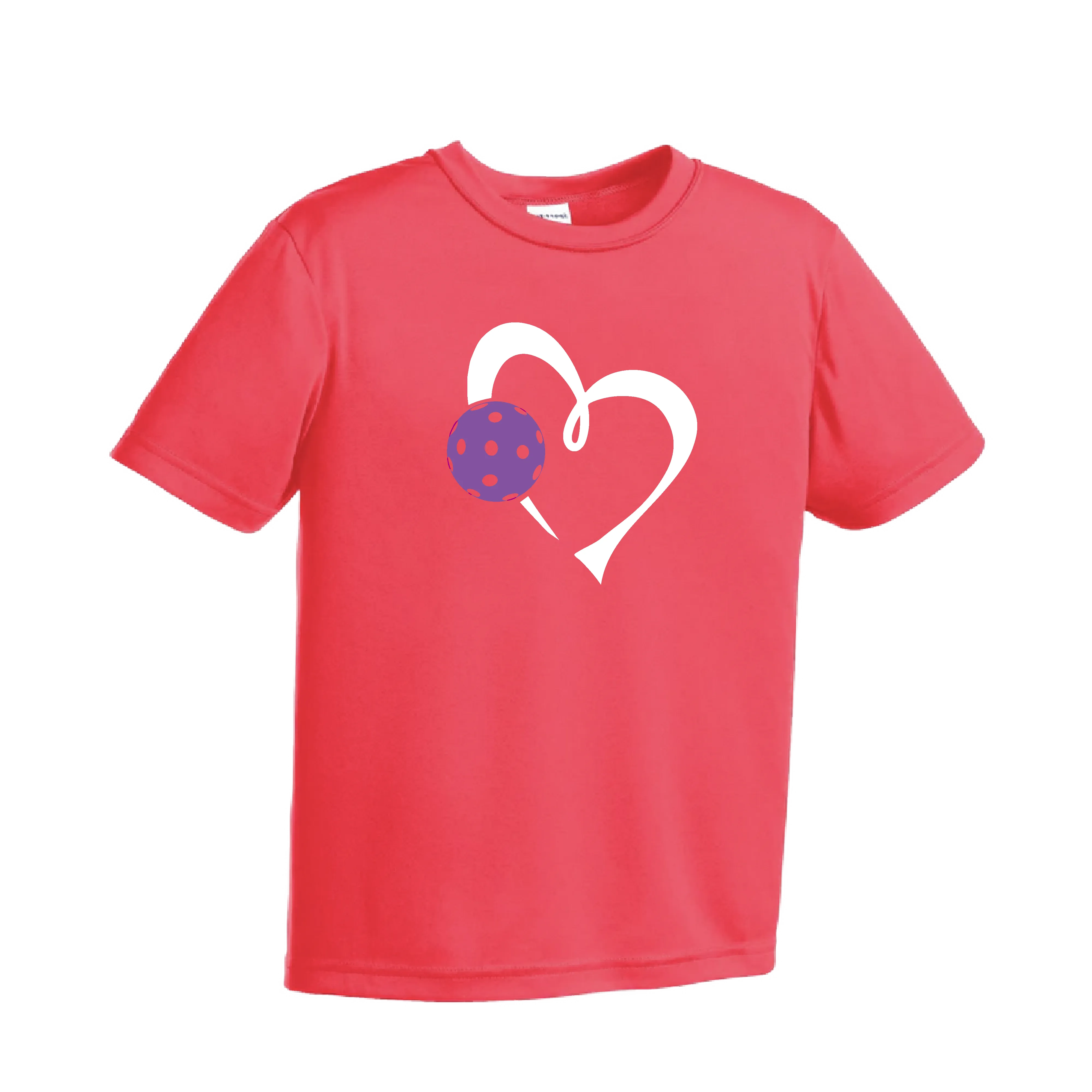 Love Pickleball Heart (Purple) | Youth Short Sleeve Athletic Pickleball Shirt | 100% Polyester