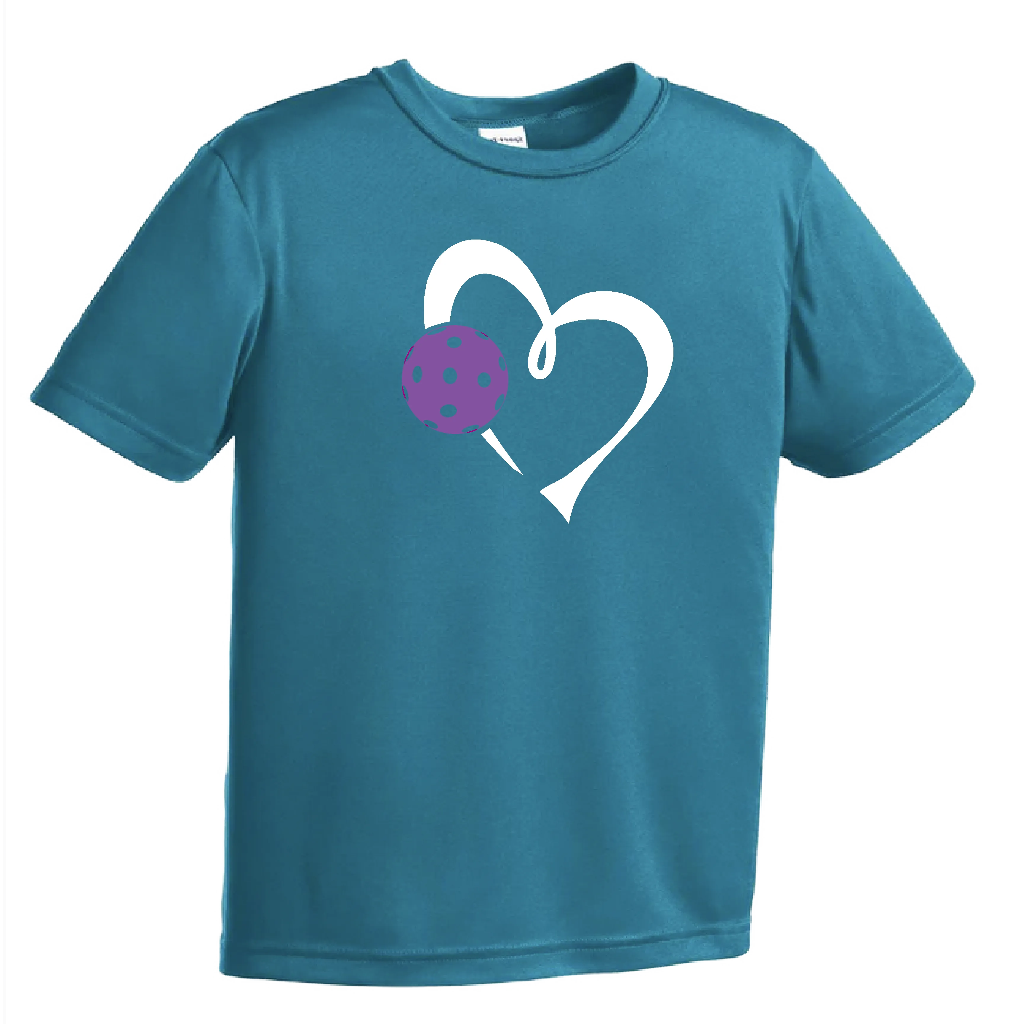 Love Pickleball Heart (Purple) | Youth Short Sleeve Athletic Pickleball Shirt | 100% Polyester