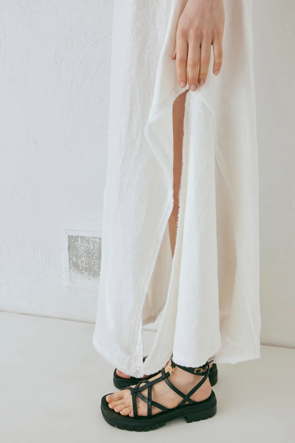 Mabel Linen Midi Skirt White