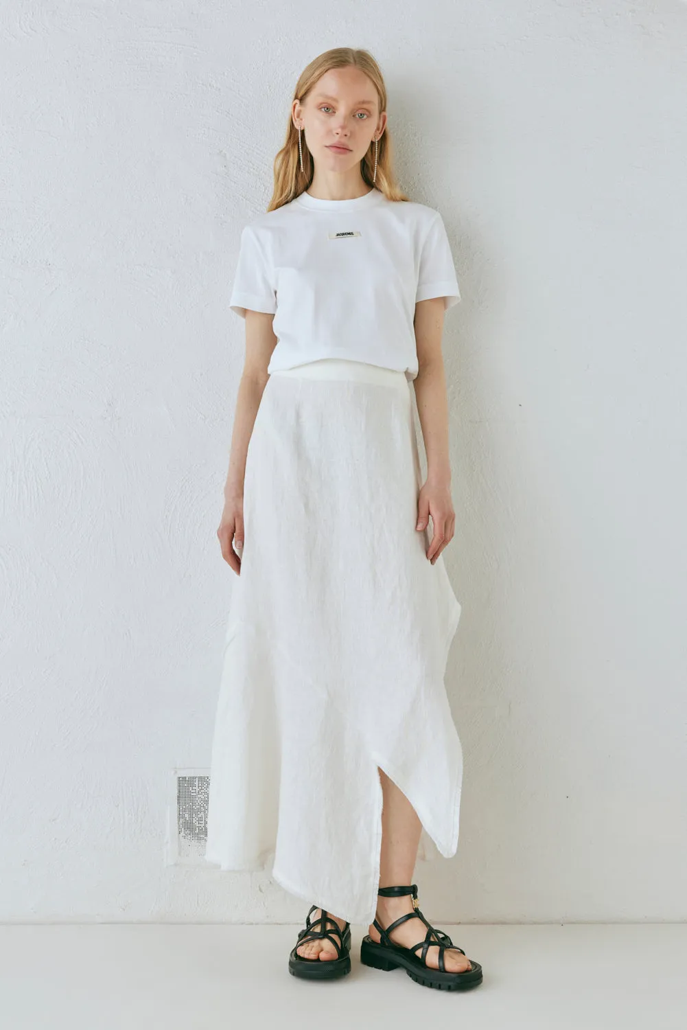 Mabel Linen Midi Skirt White