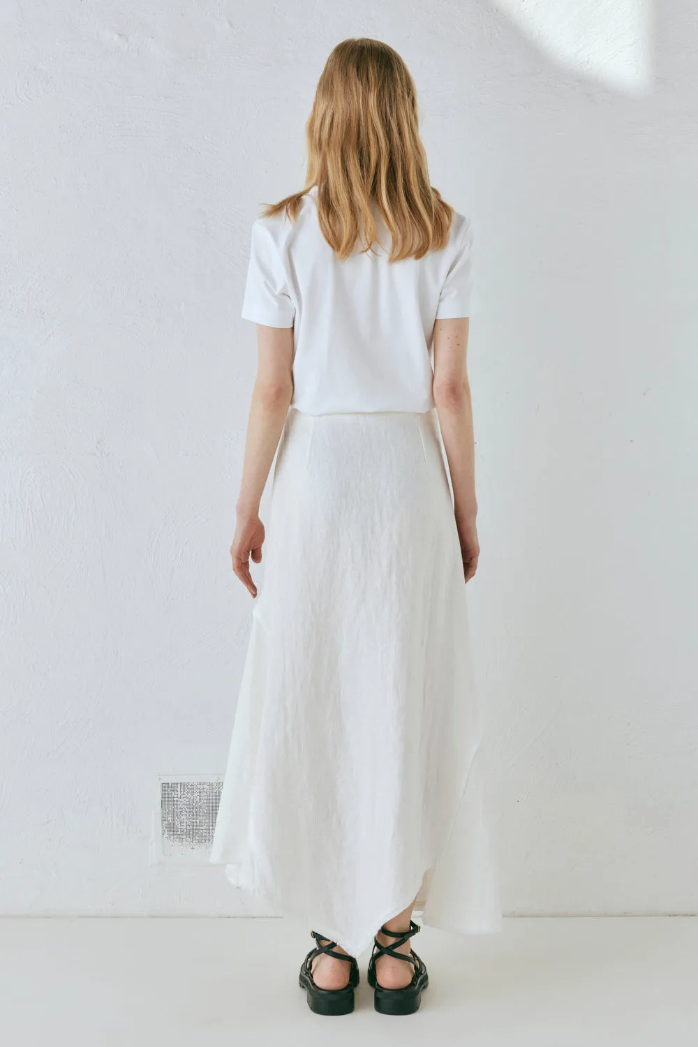 Mabel Linen Midi Skirt White