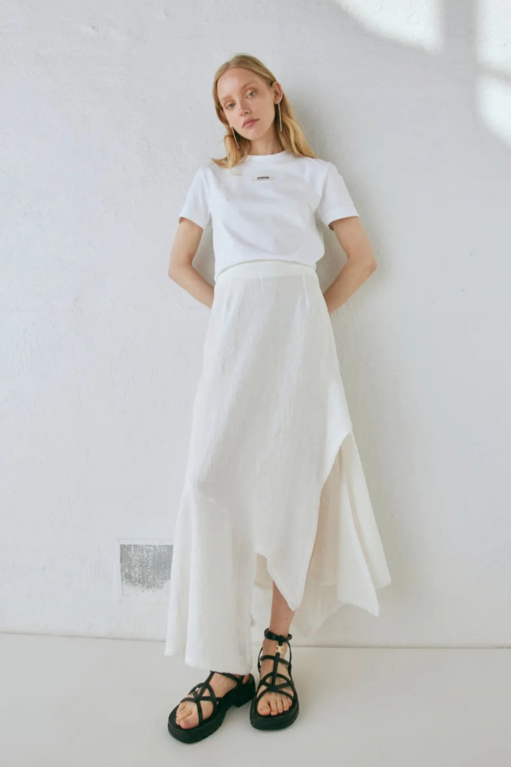 Mabel Linen Midi Skirt White