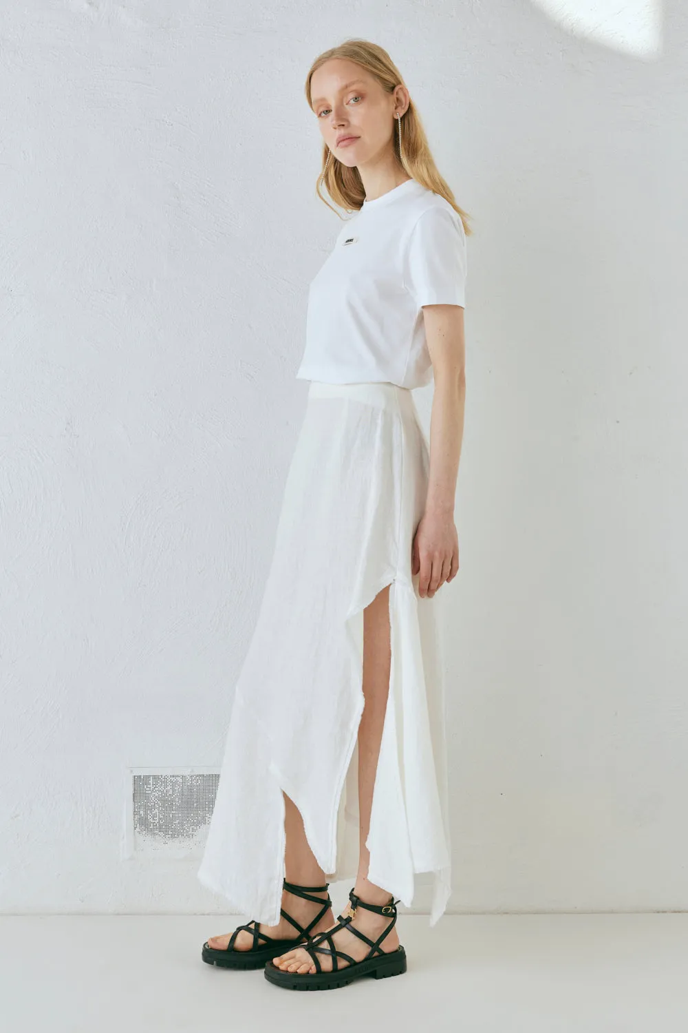 Mabel Linen Midi Skirt White