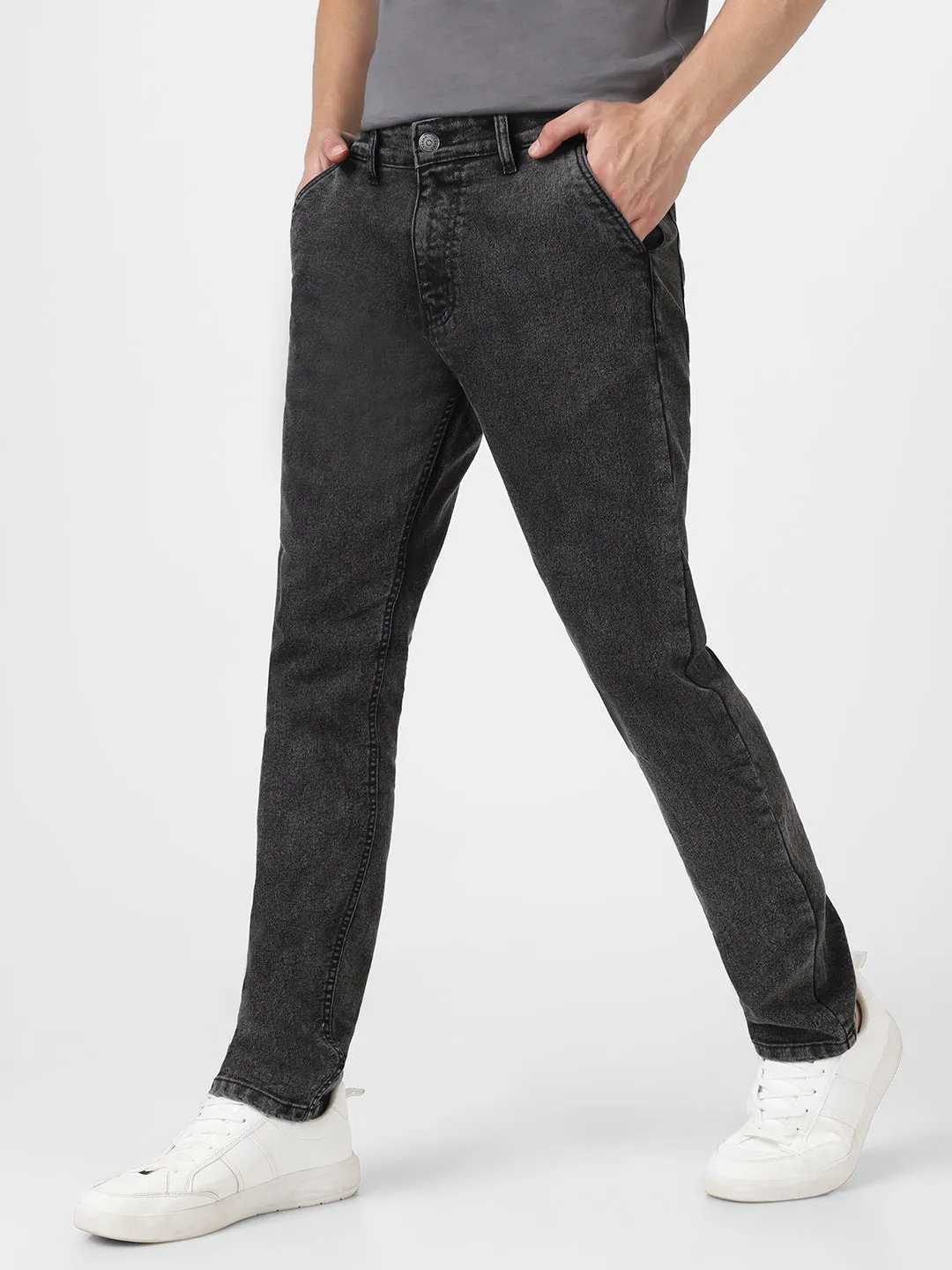 Men's Black Slim Fit Washed Jeans Stretchable