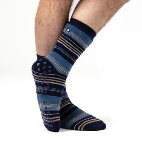 Mens IOMI Dual Layer Raynaud's Slipper Socks - Navy Stripe