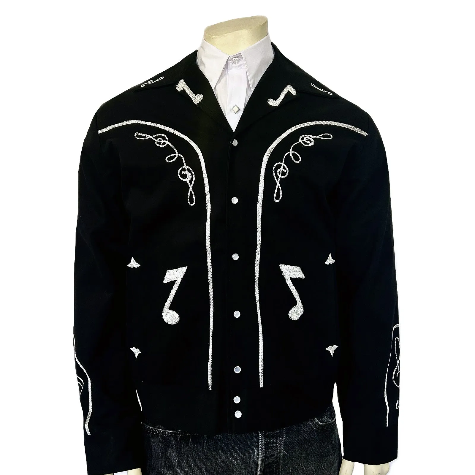 Men's Vintage Western Bolero Jacket with Musical Notes Embroidery