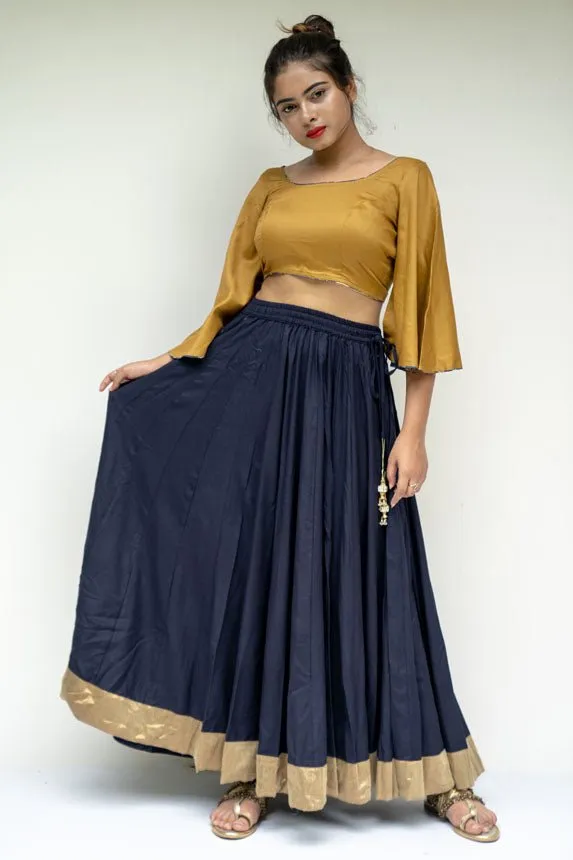 Navy Blue Kalidar Golden Border Skirt