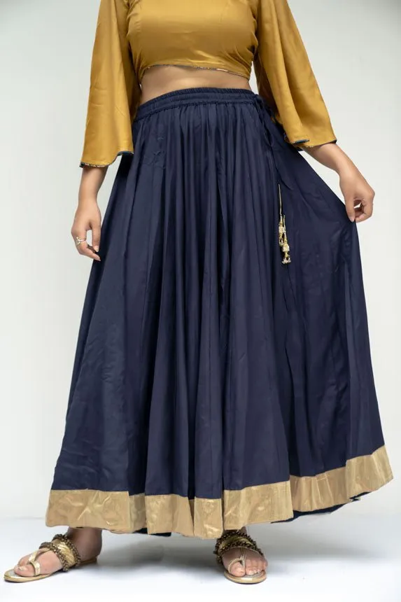 Navy Blue Kalidar Golden Border Skirt