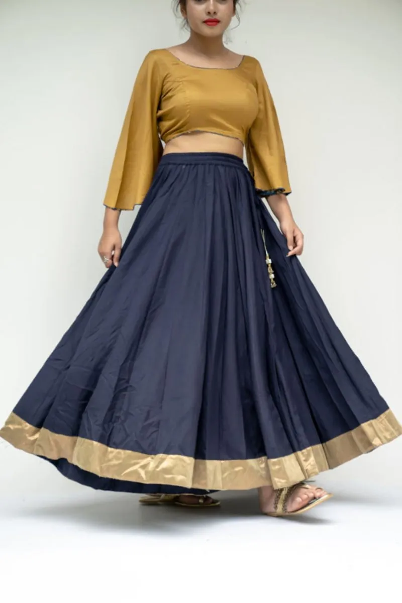 Navy Blue Kalidar Golden Border Skirt