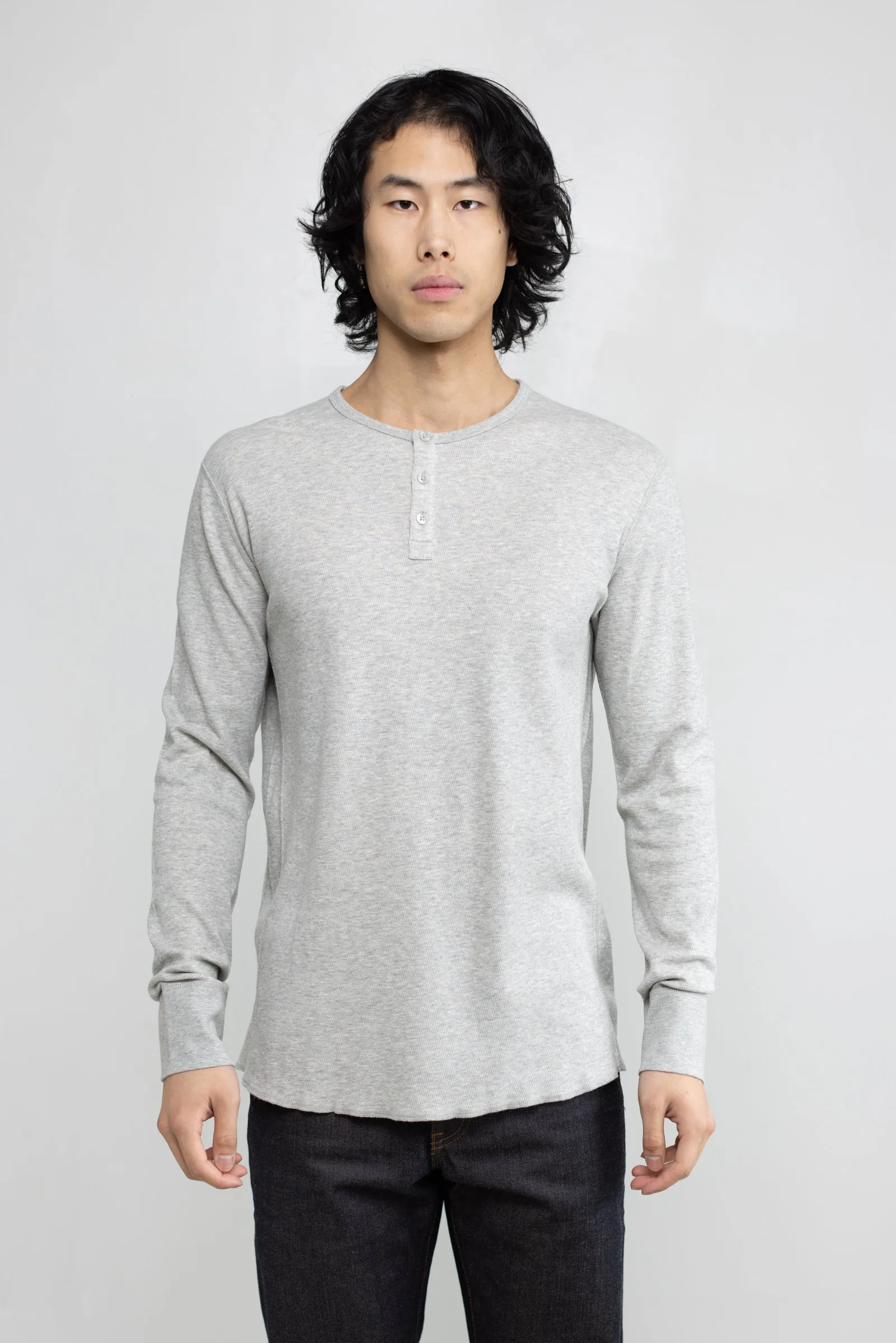 NS2154-6 Mesh Thermal Long Sleeve Henley in Melange Grey