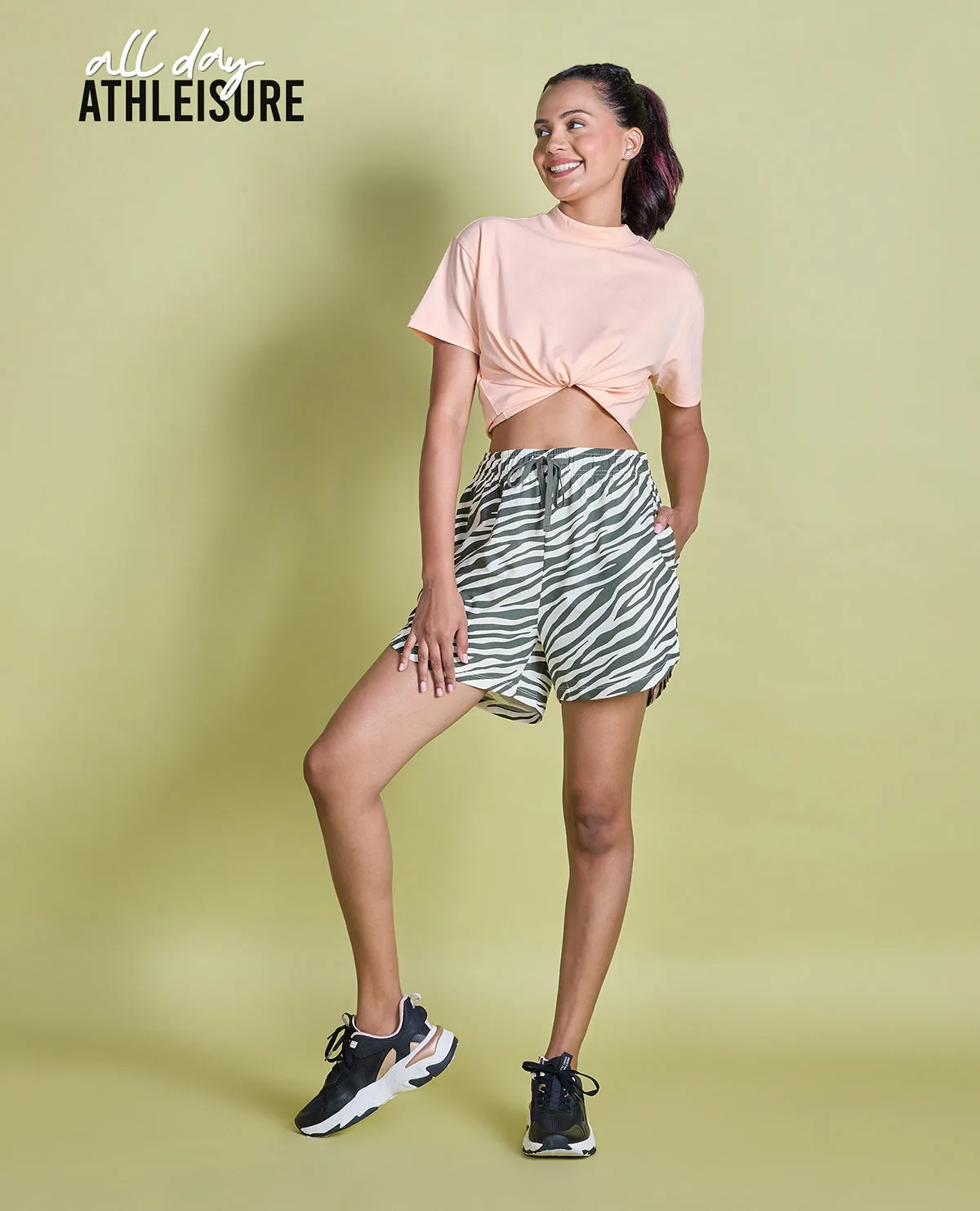 Nykd All Day Printed Terry Shorts - NYAT287 - Zebra green print