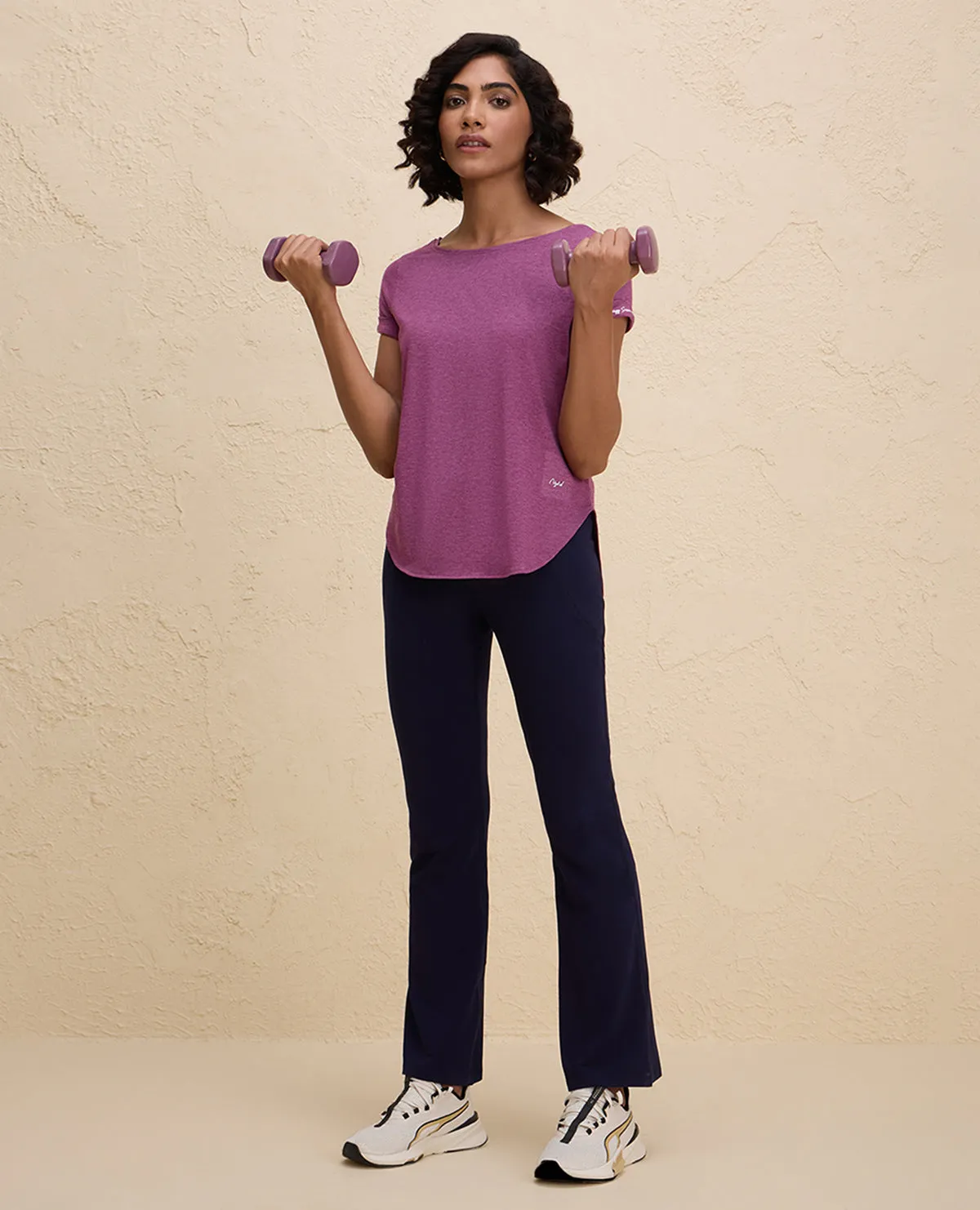 Nykd By Nykaa After Class Apple Bottom Flattering Longline Tee-NYAT272-Wine Melange