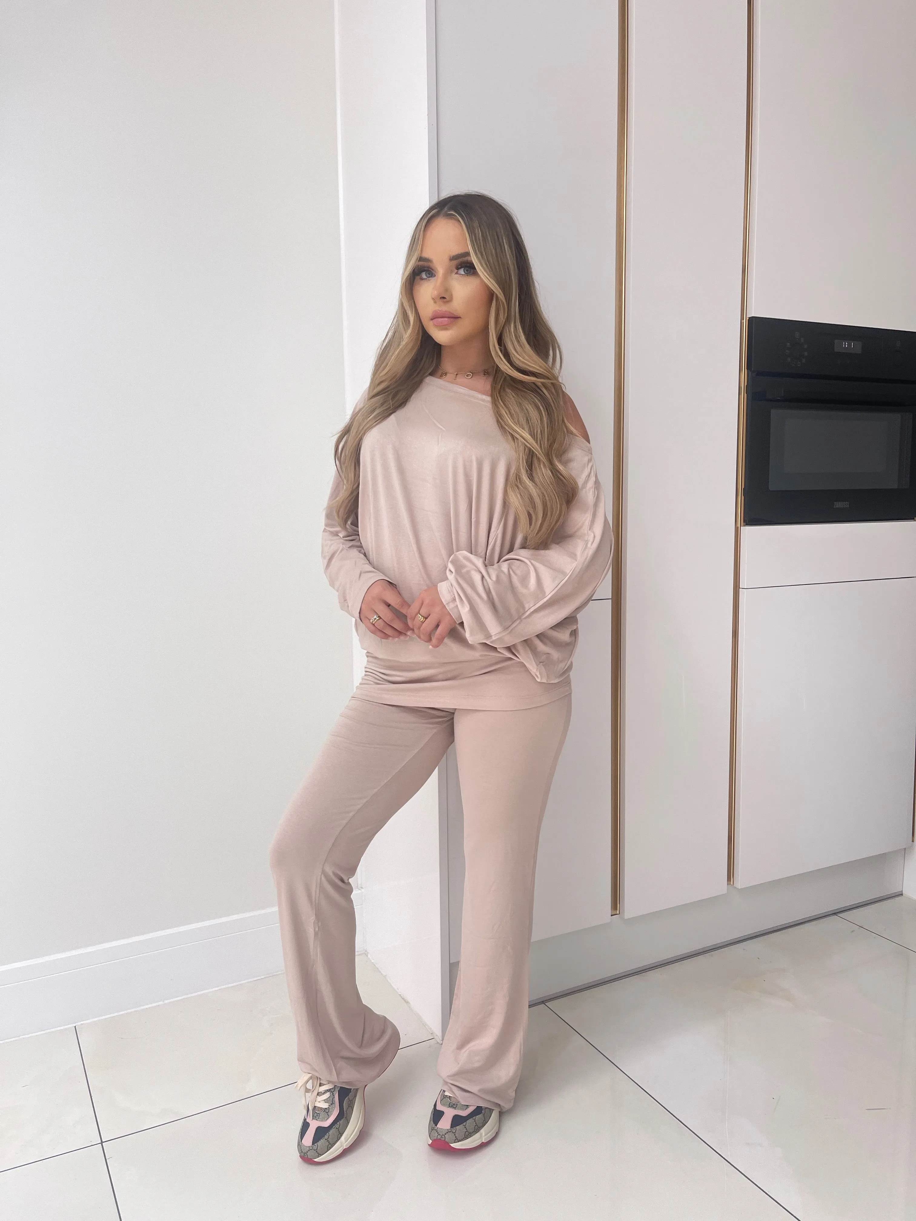 Off The Shoulder Loungewear - Beige