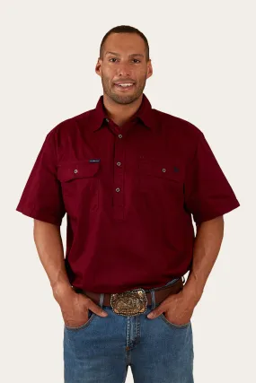 Pack Saddle Mens Short Sleeve Half Button Work Shirt - Burgundy