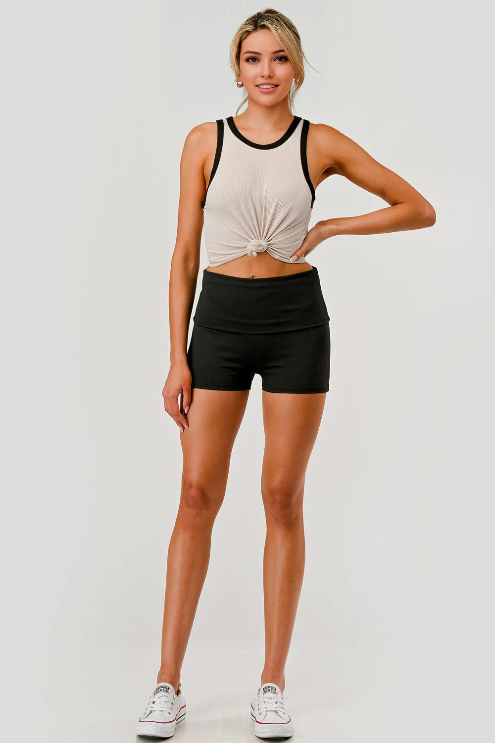 Pillowy Soft Fold Over Waist Shorts - Black