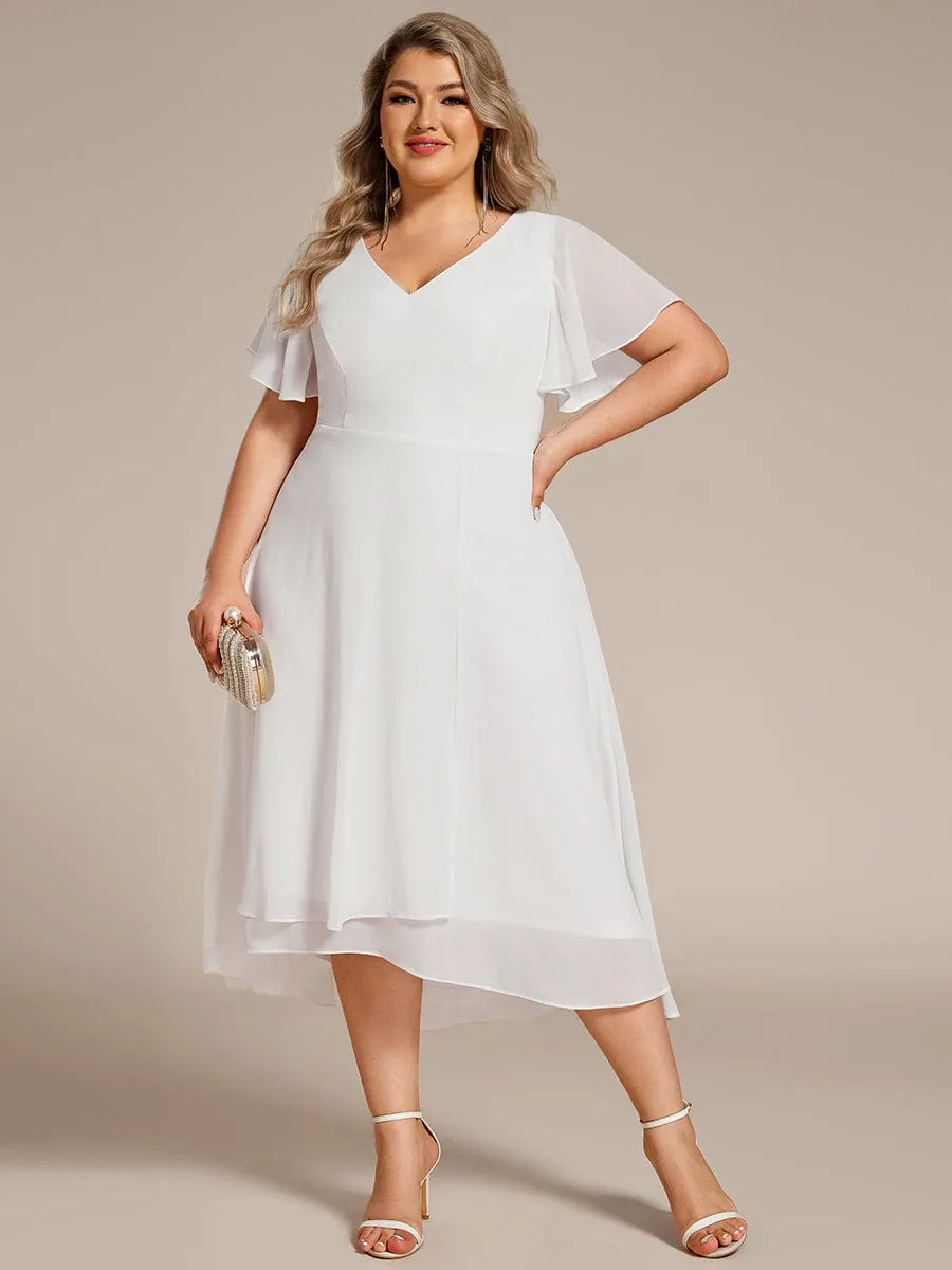 Plus Size Flowing Chiffon V-Neck Ruffle Sleeves Bridesmaid Dress