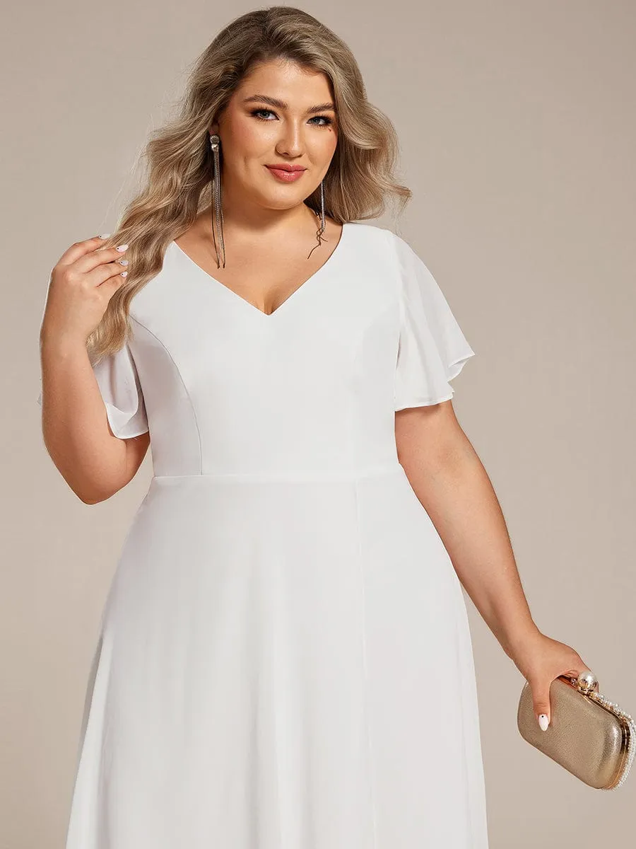 Plus Size Flowing Chiffon V-Neck Ruffle Sleeves Bridesmaid Dress