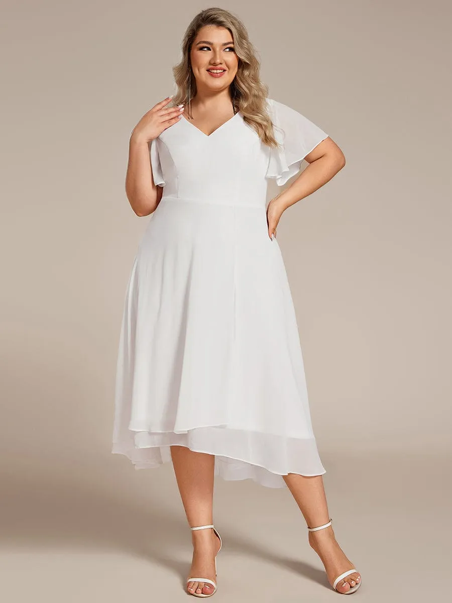 Plus Size Flowing Chiffon V-Neck Ruffle Sleeves Bridesmaid Dress