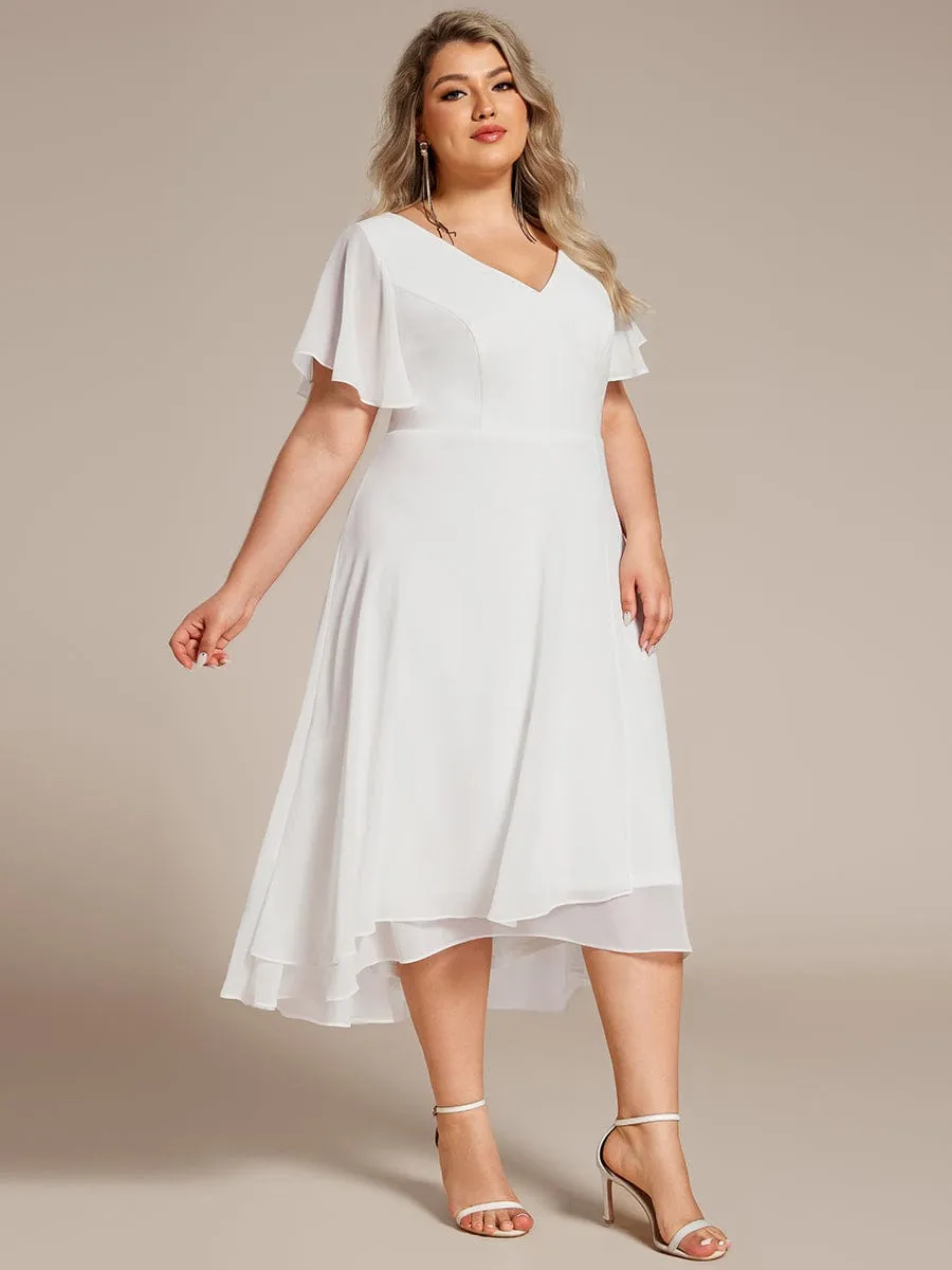 Plus Size Flowing Chiffon V-Neck Ruffle Sleeves Bridesmaid Dress