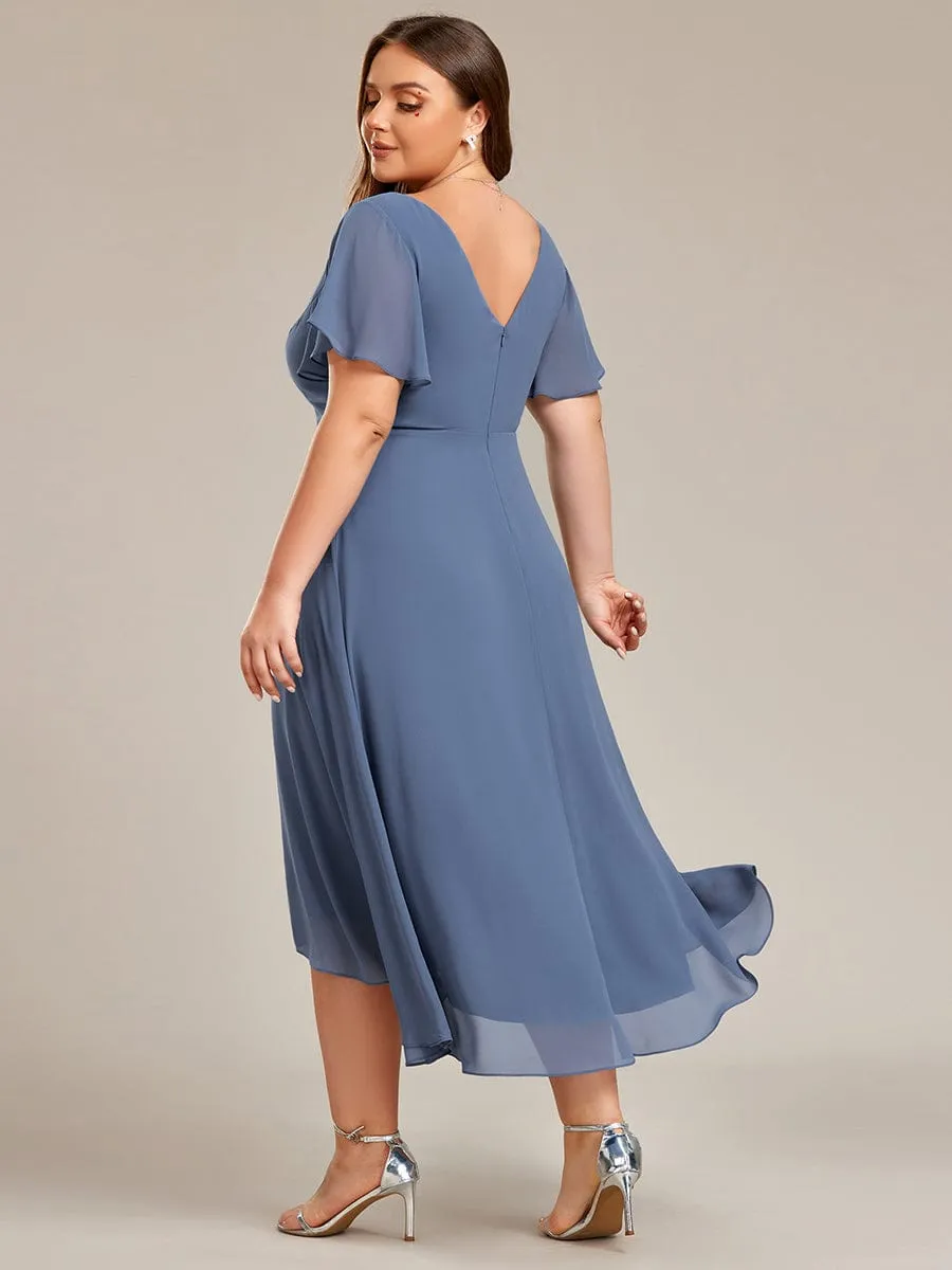 Plus Size Flowing Chiffon V-Neck Ruffle Sleeves Bridesmaid Dress