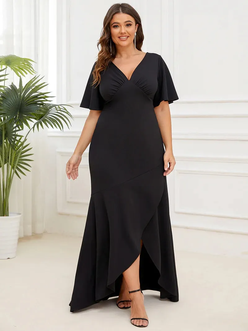 Plus Size High Low V Neck Evening Dresses