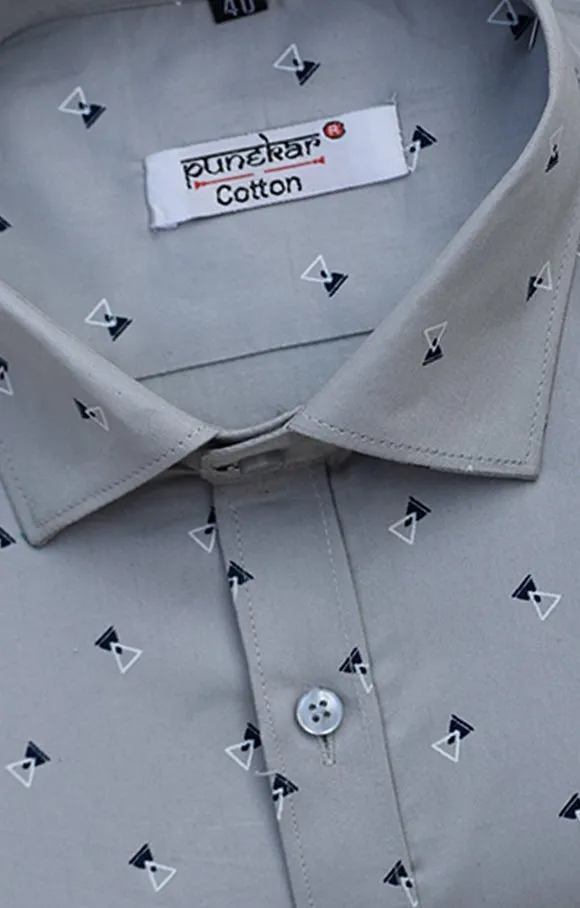 Punekar Cotton Printed Grey Color Pure Cotton Handmade Shirt For Men's.