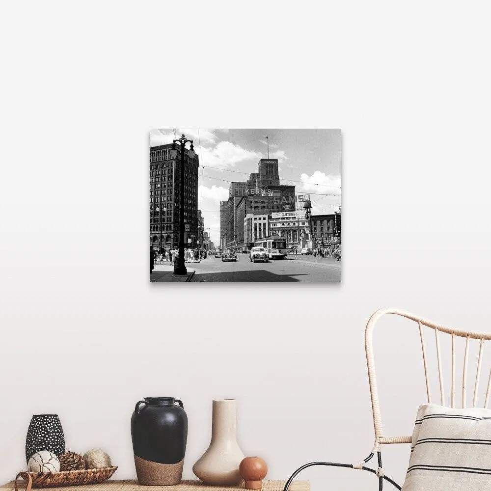 "1940's Cadillac Square Detroit Michigan USA" Canvas Wall Art