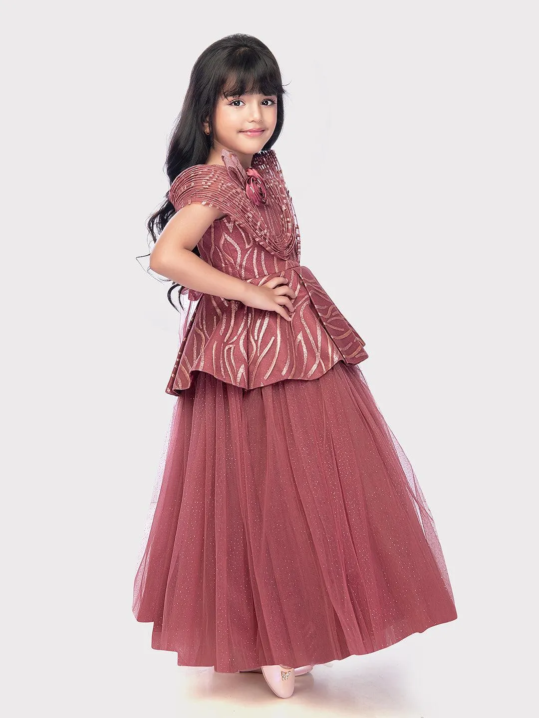 Raspberry Coloured Wire Style Gown For Girls / Party Wear Outfits Online / Imported Gowns