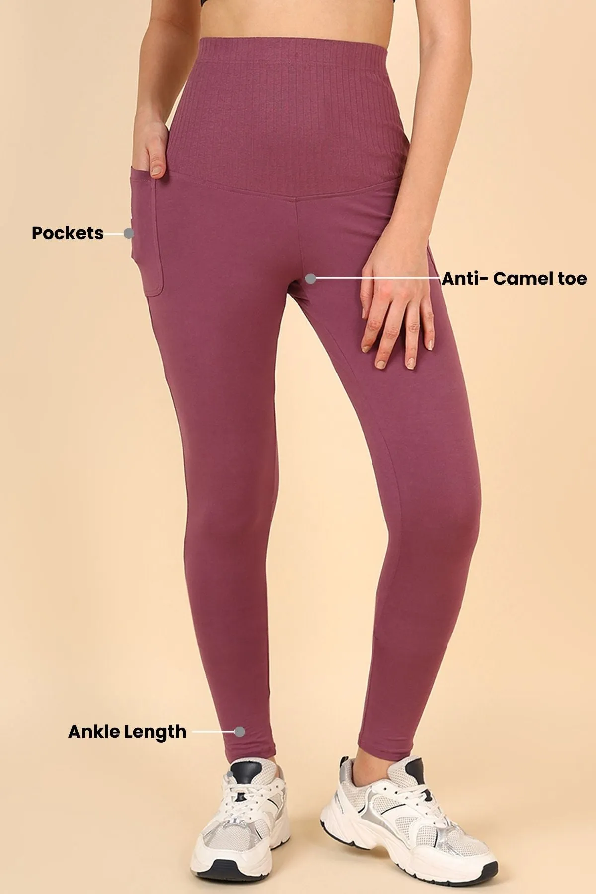 Ribbed Cotton Rosewood Maternity Legging (Pregnancy & Postpartum)