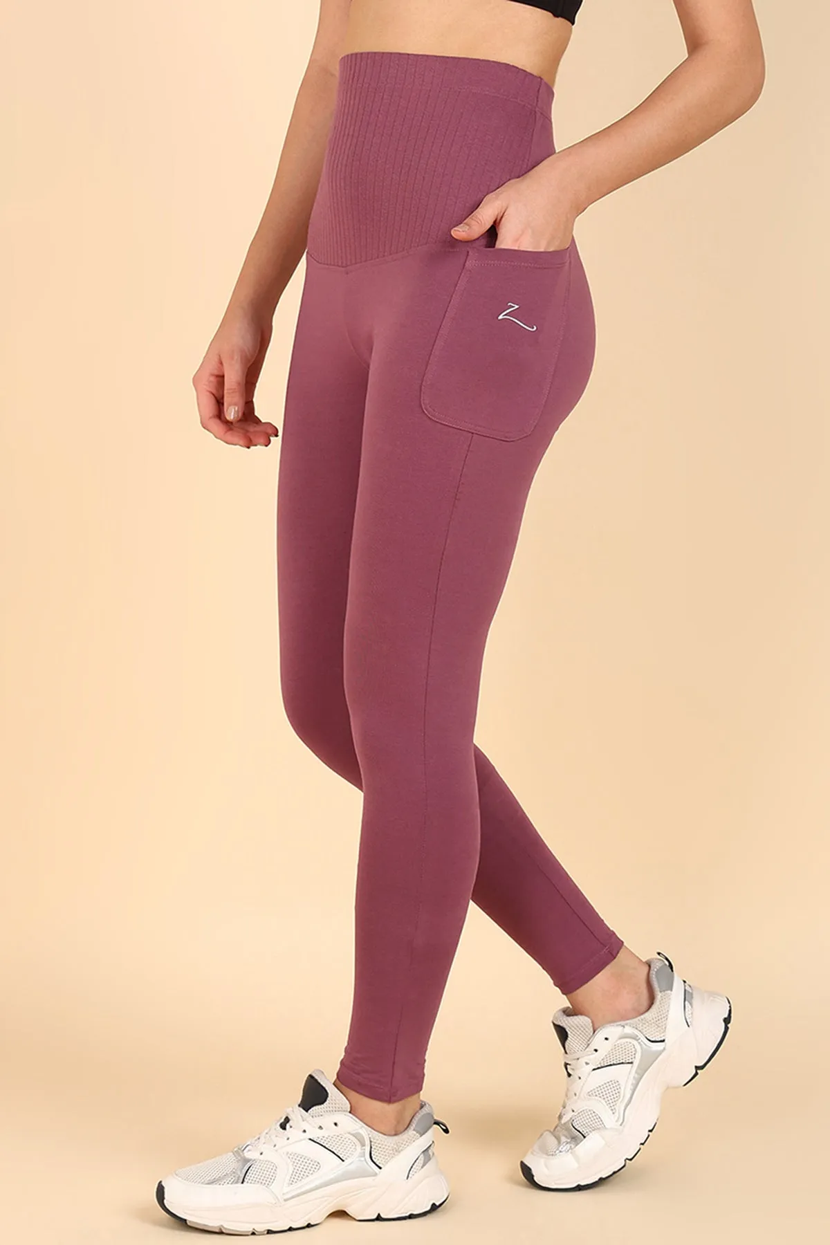 Ribbed Cotton Rosewood Maternity Legging (Pregnancy & Postpartum)