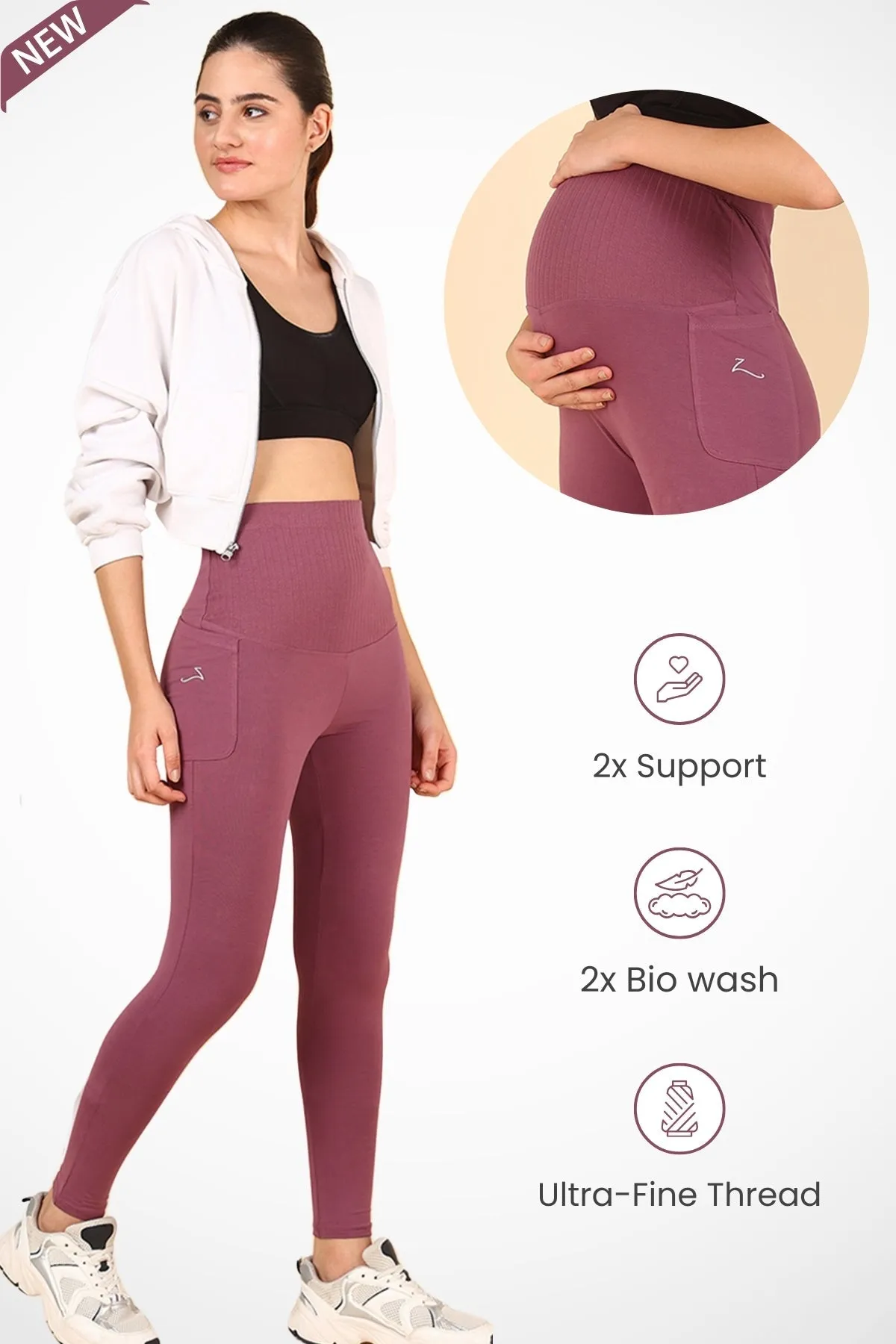 Ribbed Cotton Rosewood Maternity Legging (Pregnancy & Postpartum)