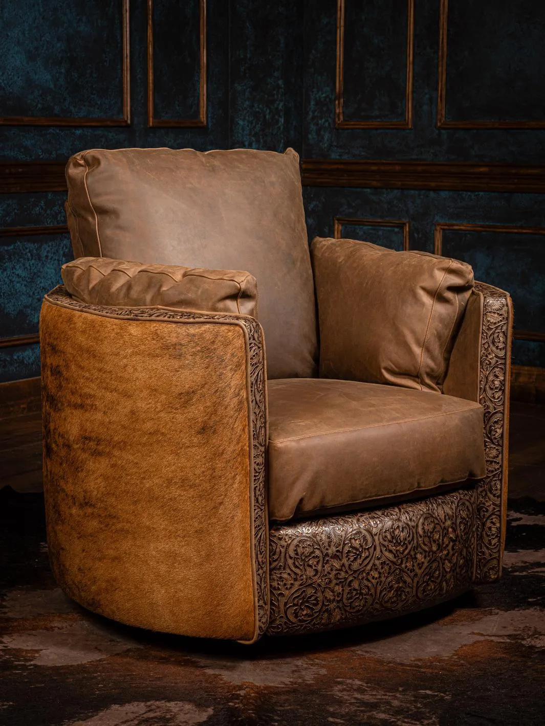 Rustic Retreat Tan Snug Swivel Recliner