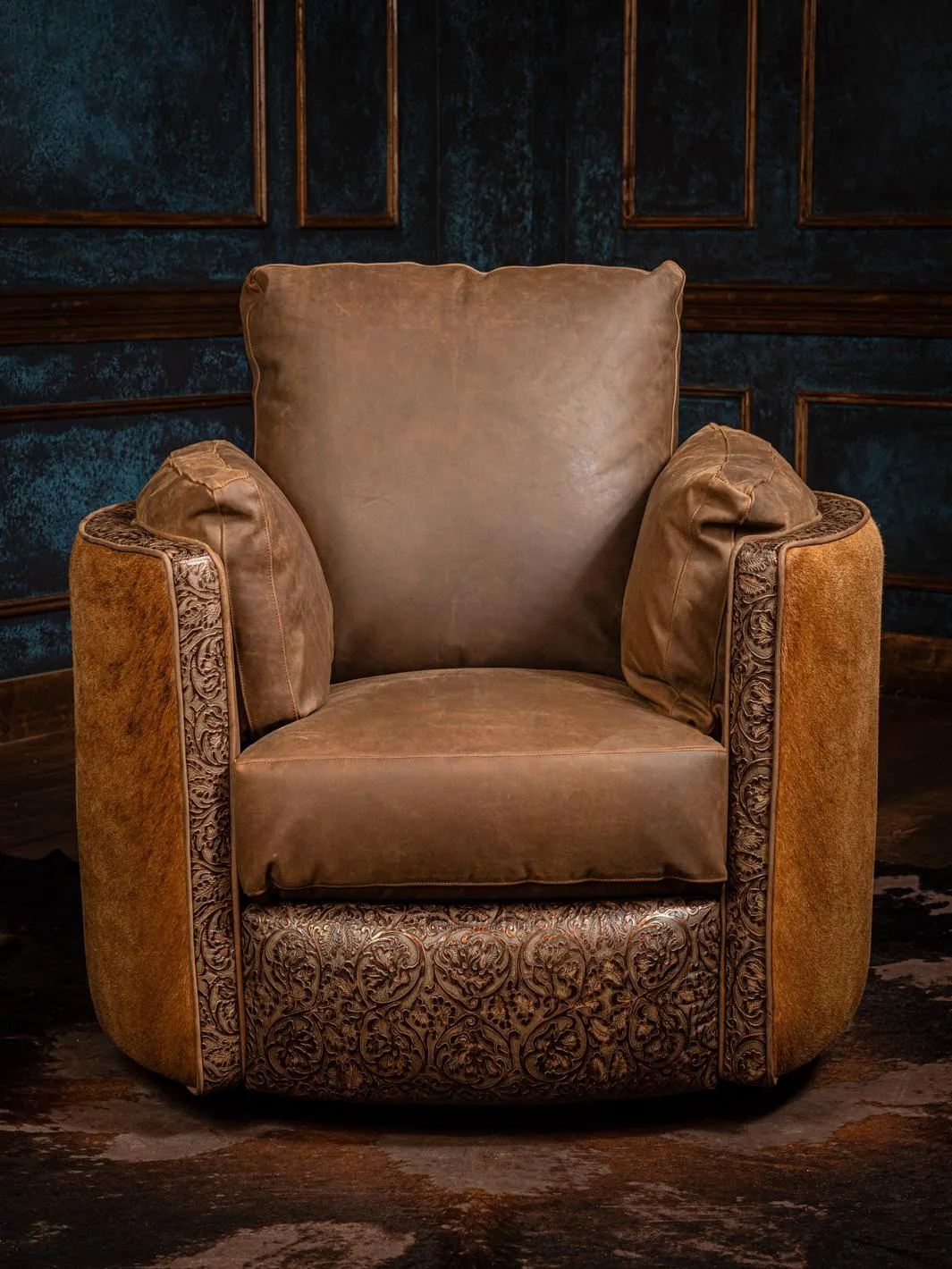 Rustic Retreat Tan Snug Swivel Recliner