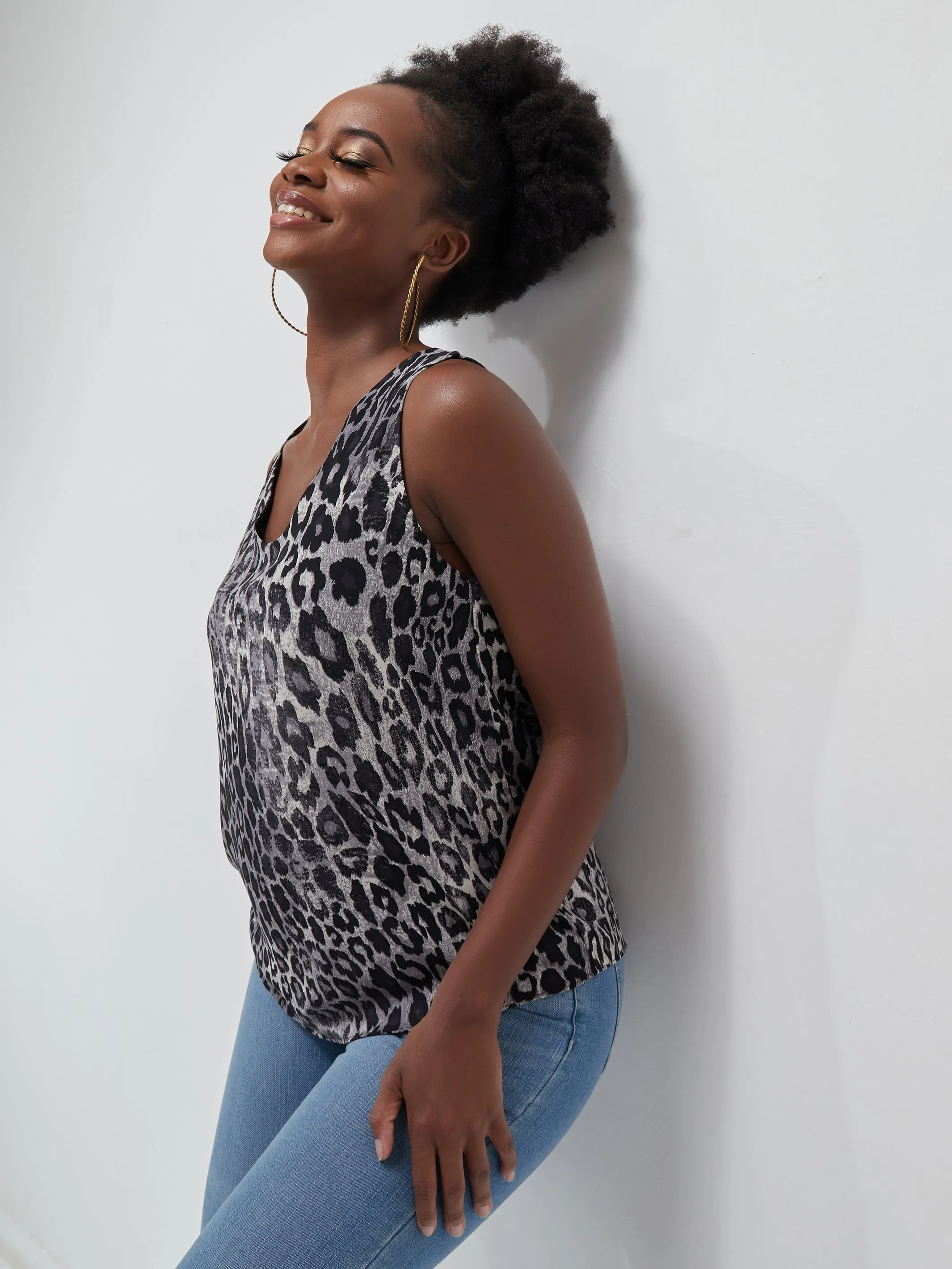 Safari Ayana Sleeveless Chiffon Top - Grey Cheetah Print