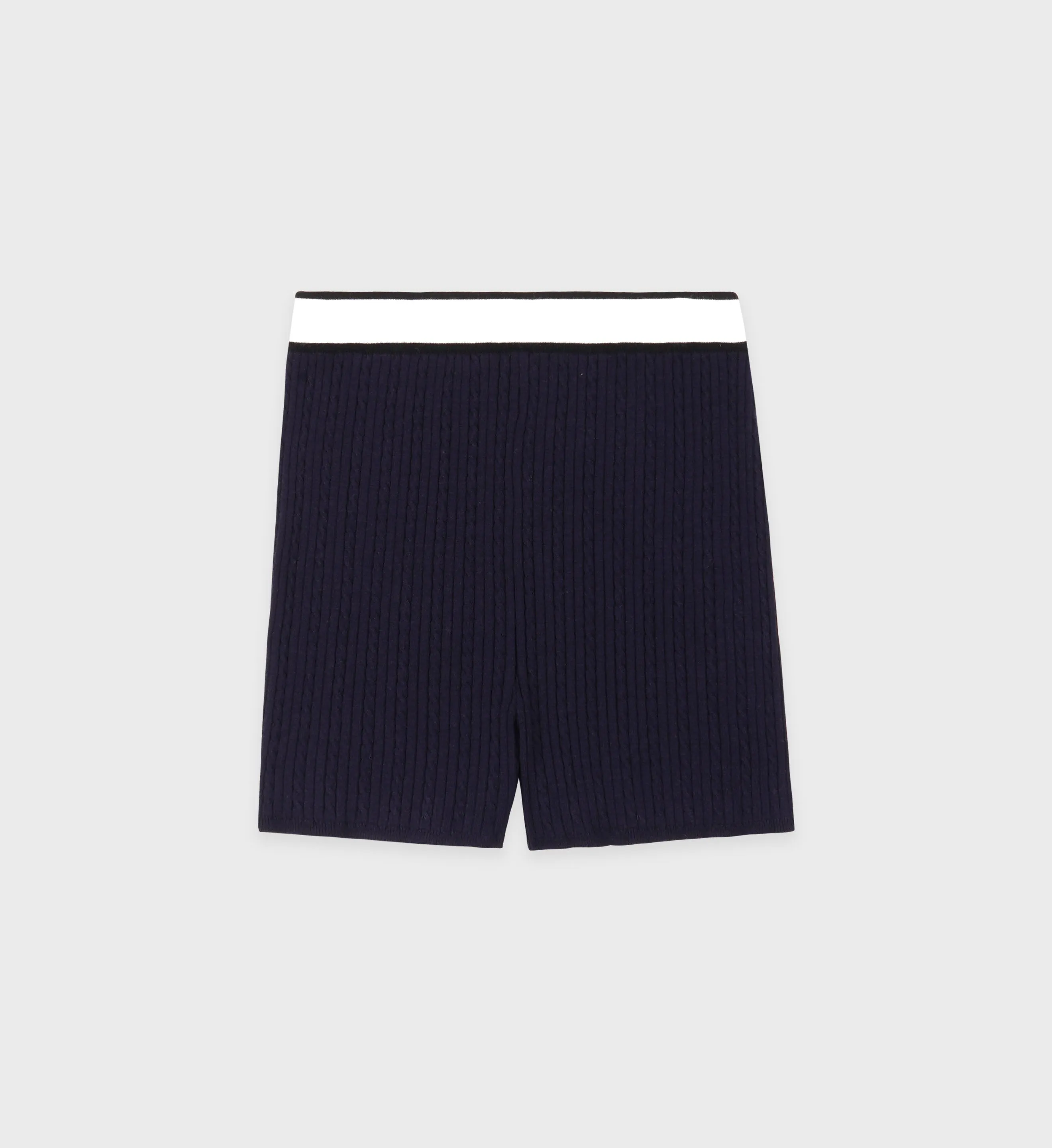 Serif Logo Cableknit Biker Short - Navy/Off White