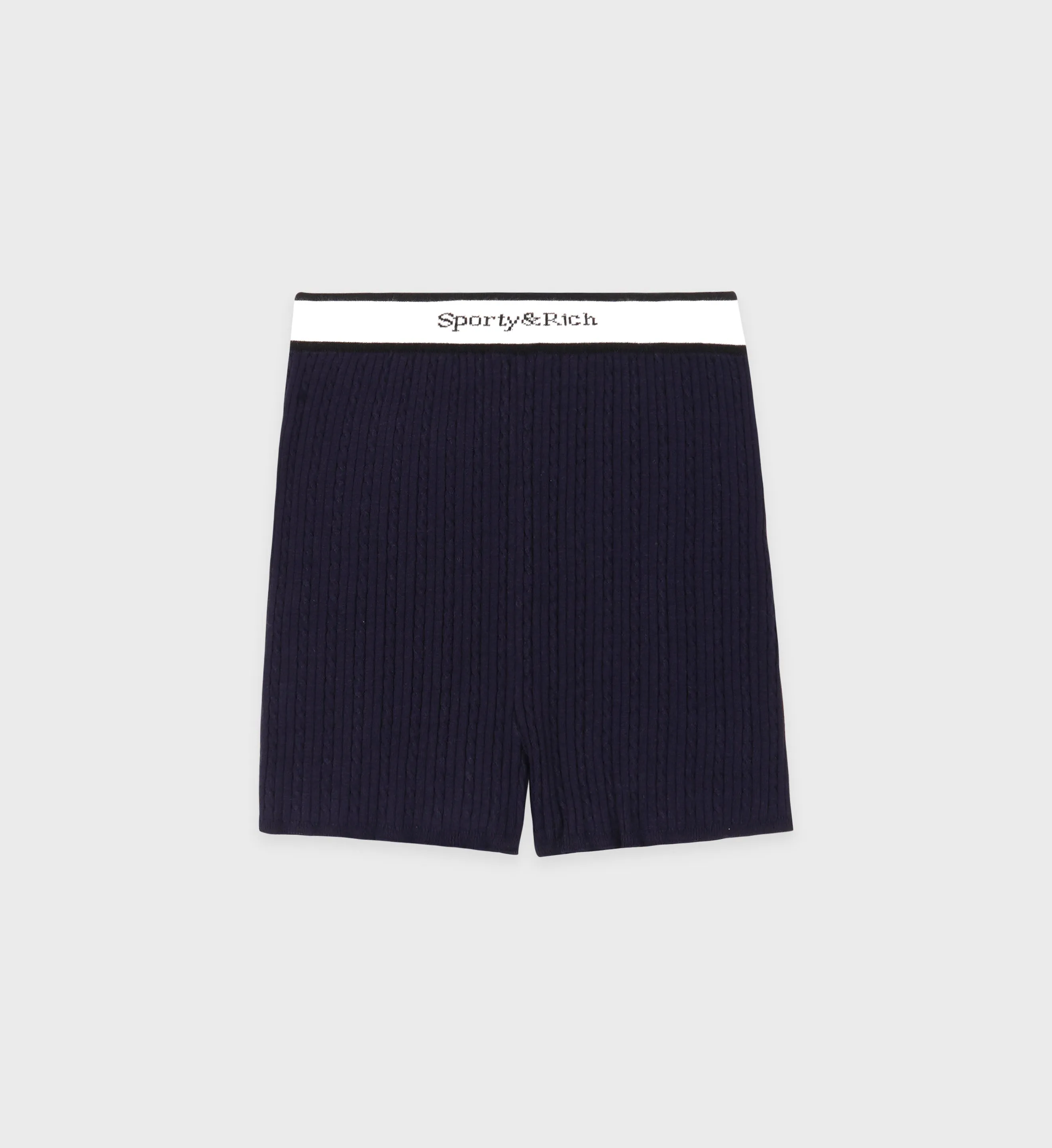 Serif Logo Cableknit Biker Short - Navy/Off White