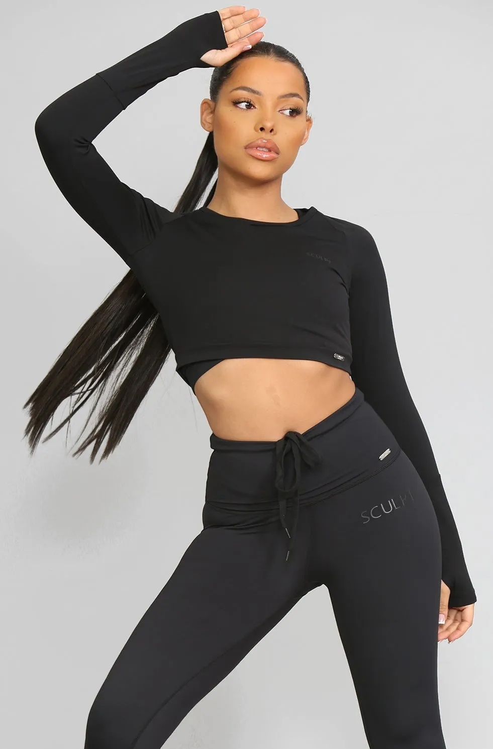 Signature Cropped Long Sleeved Top Black