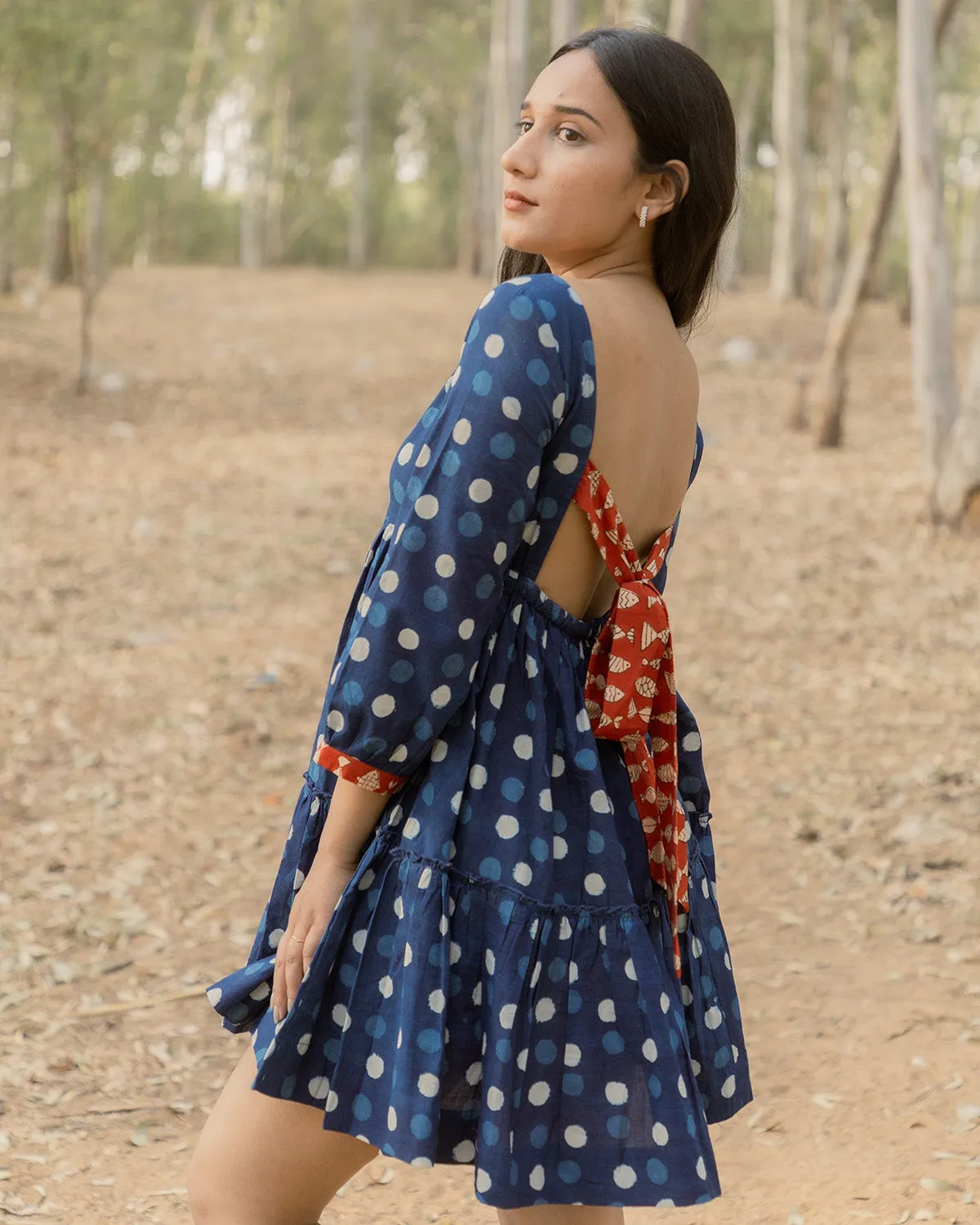 Sonia Indigo Polka Dress Back Open